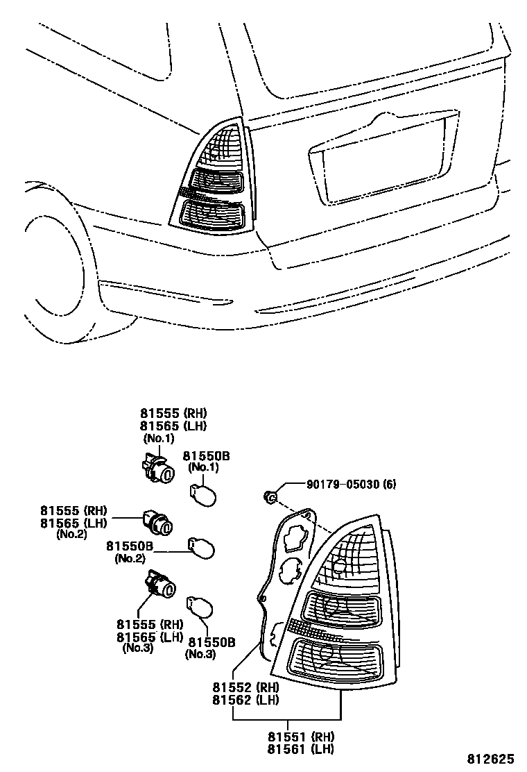 Toyota COROLLA 后组合灯 EPC diagram — 812625