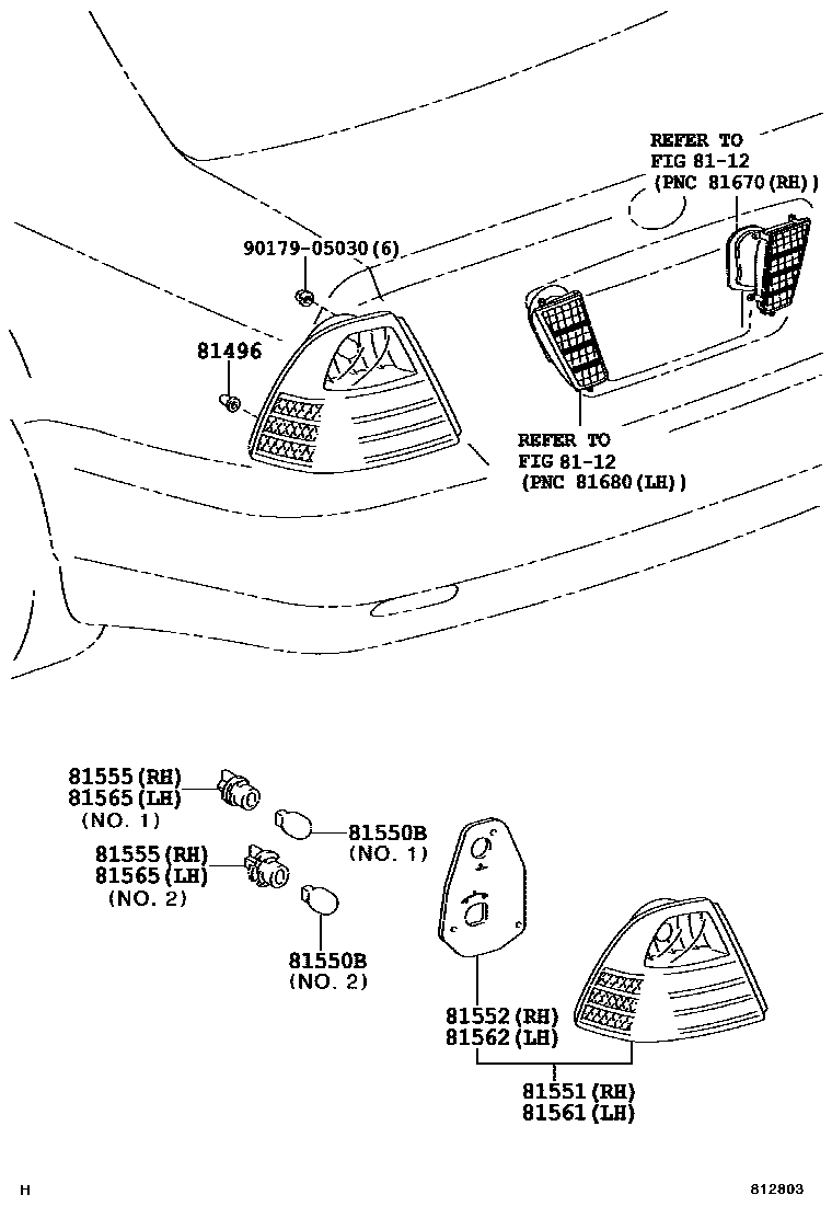 Toyota COROLLA 后组合灯 EPC diagram — 812803