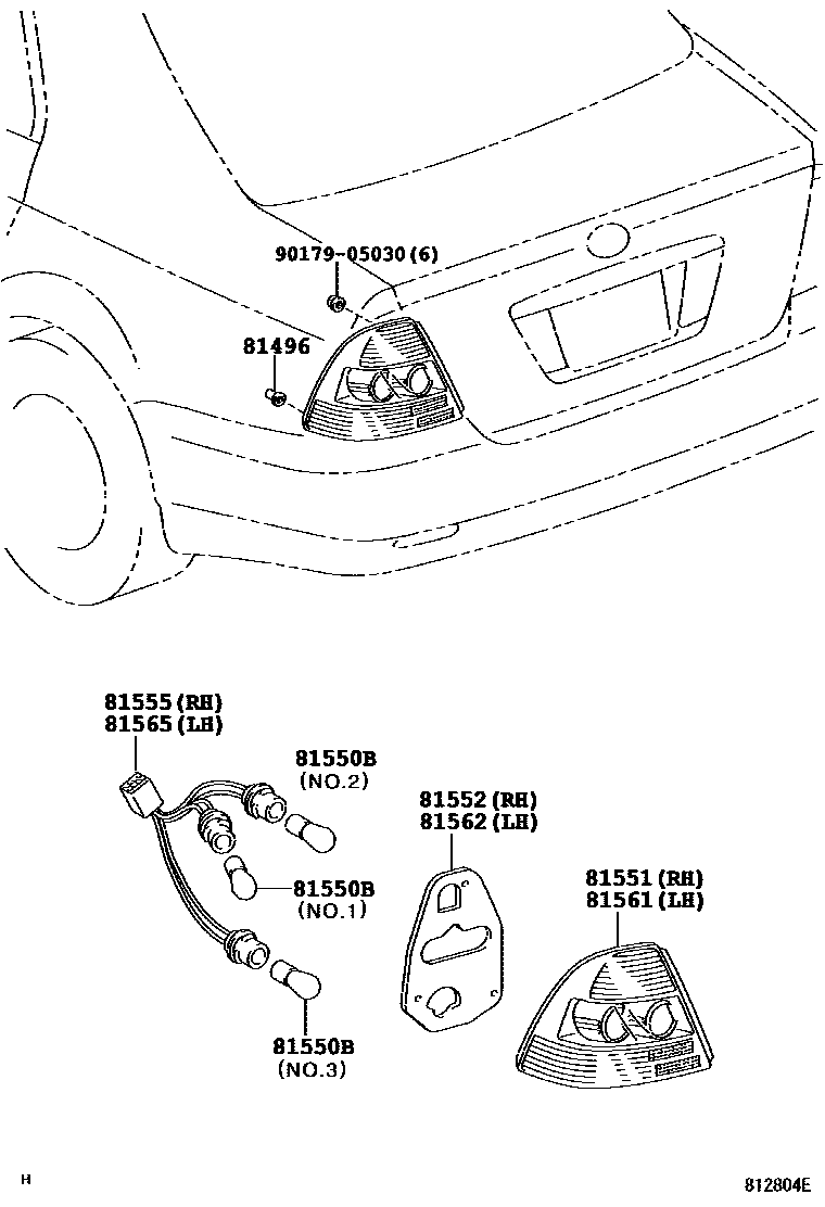 Toyota COROLLA 后组合灯 EPC diagram — 812804E