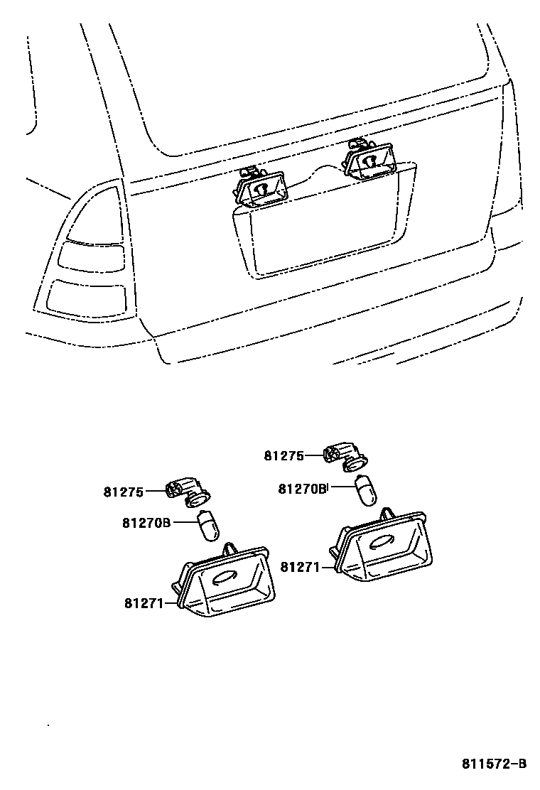 Toyota COROLLA 后牌照灯 EPC diagram — 811572B