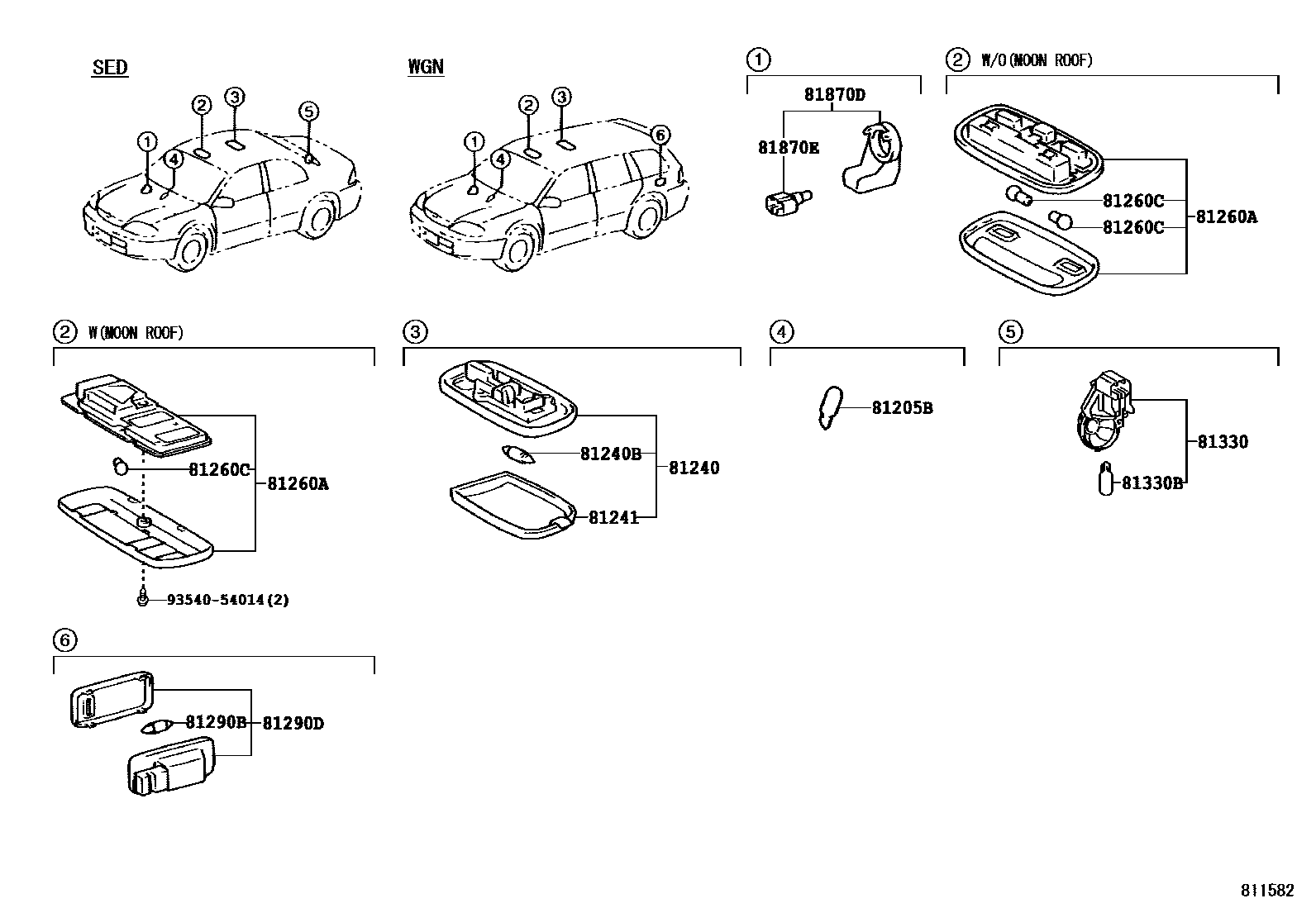 Toyota COROLLA 车内灯 EPC diagram — 811582L