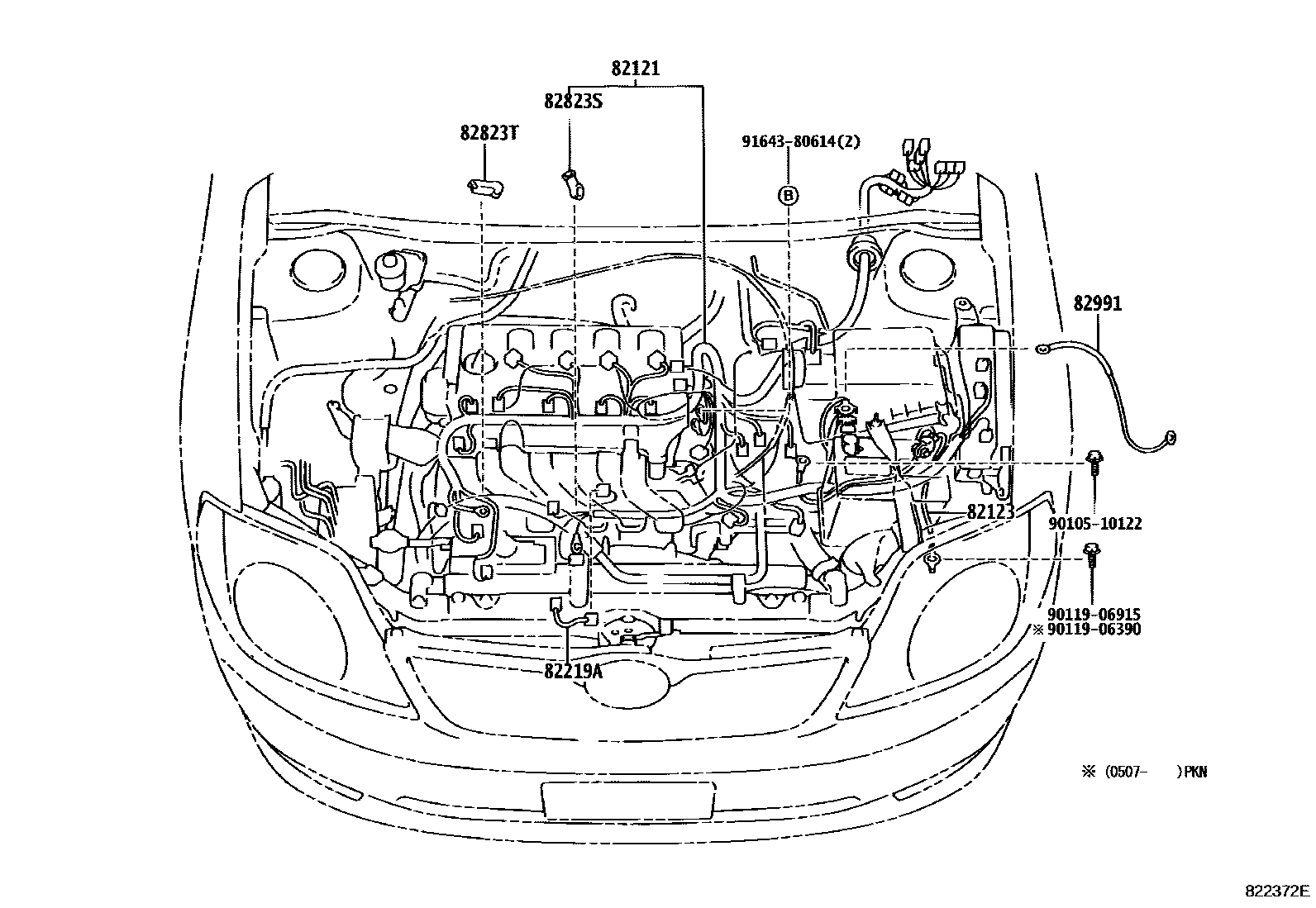 Toyota COROLLA 线束和卡夹 EPC diagram — 822372E