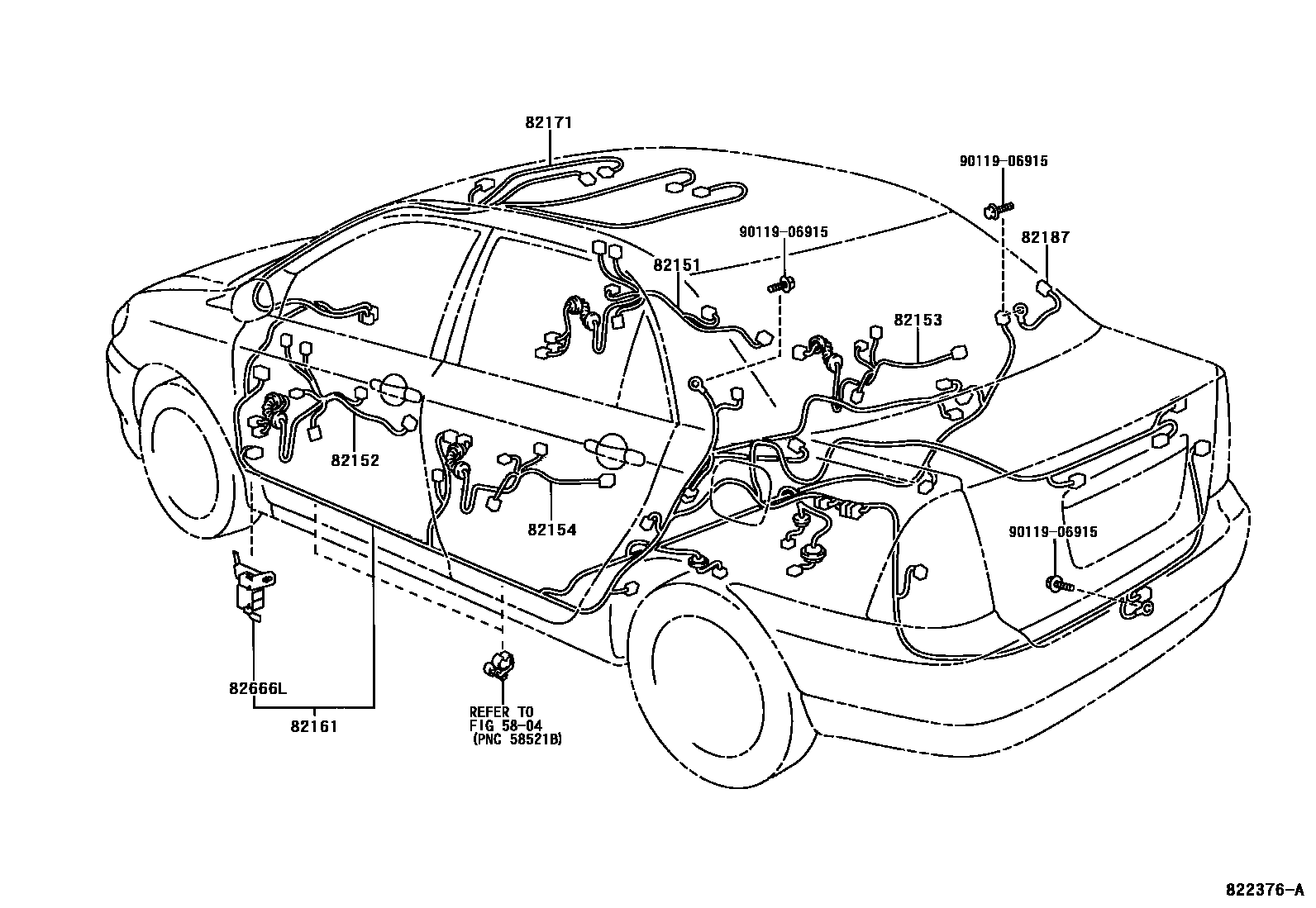 Toyota COROLLA 线束和卡夹 EPC diagram — 822376A