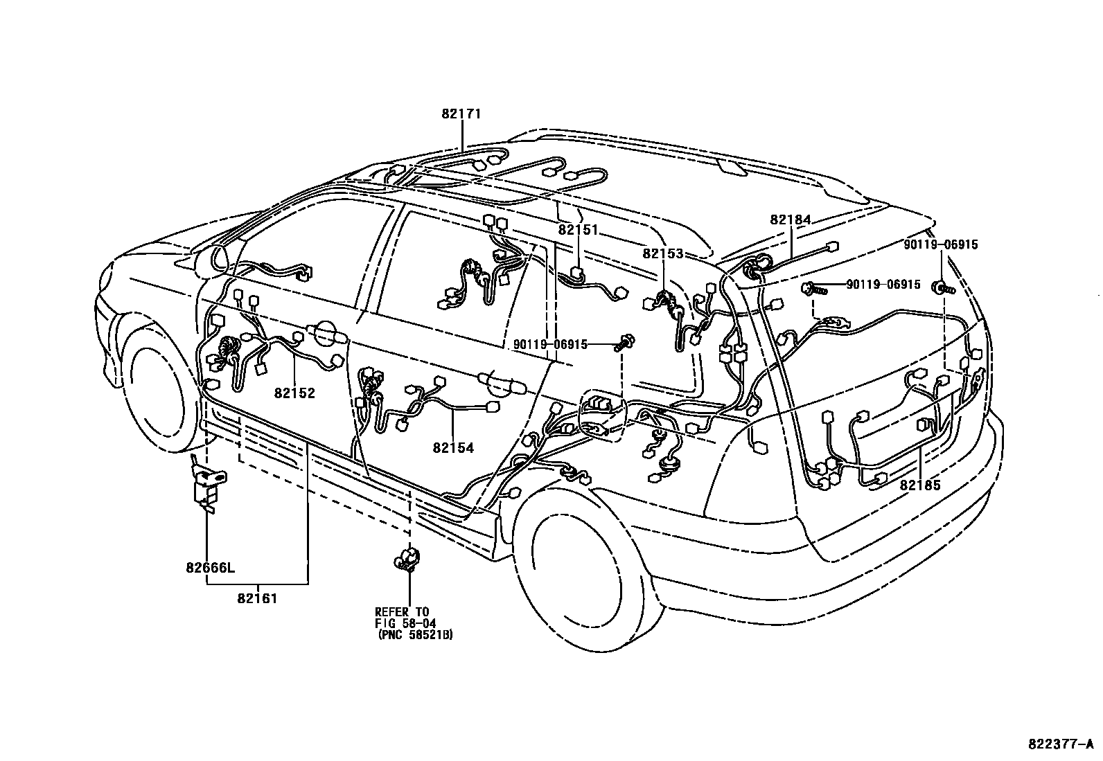 Toyota COROLLA 线束和卡夹 EPC diagram — 822377A