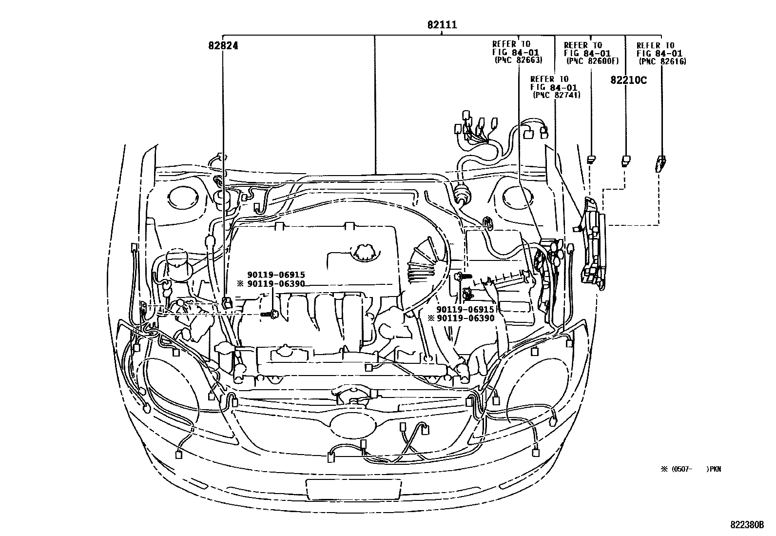 Toyota COROLLA 线束和卡夹 EPC diagram — 822380B
