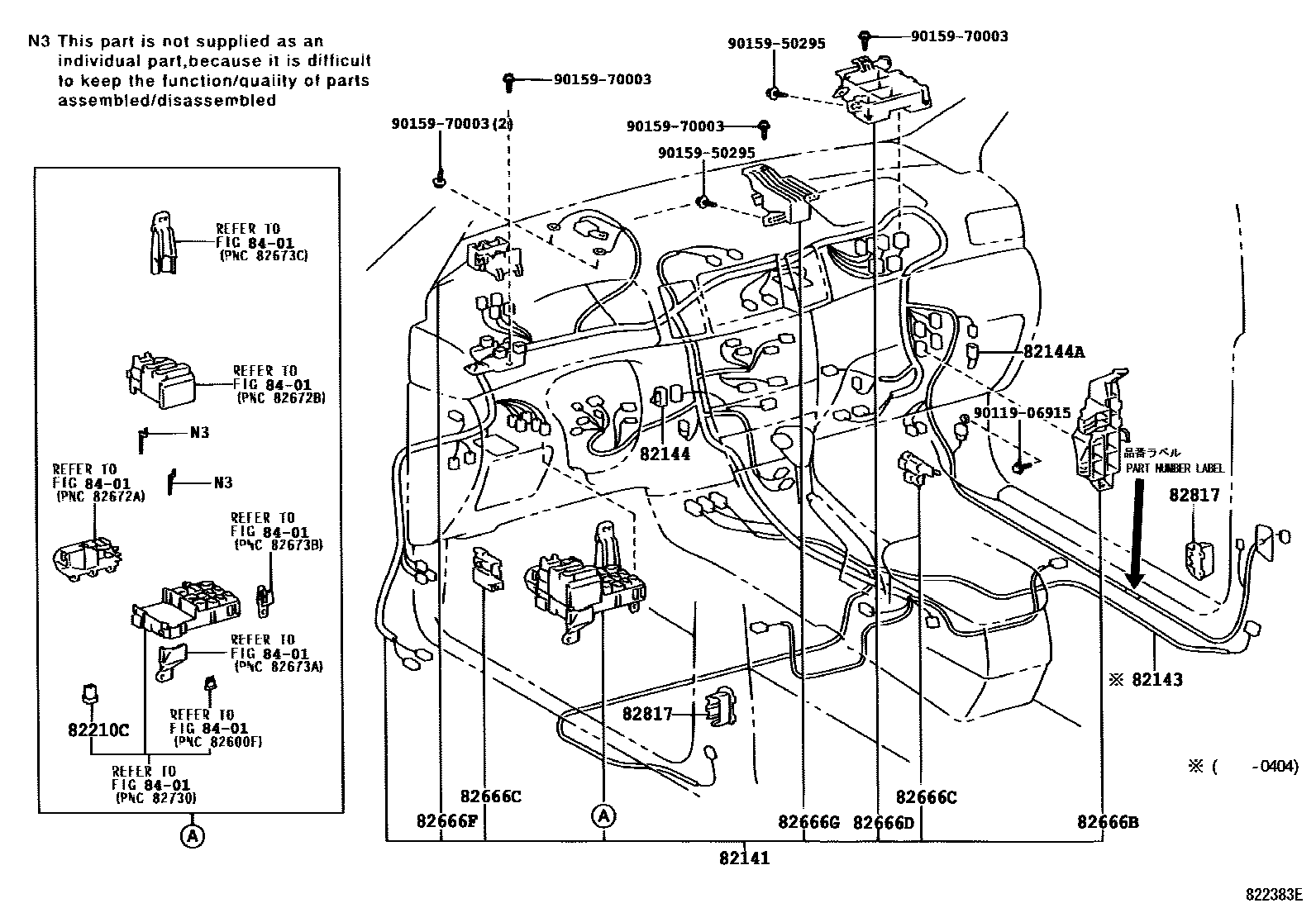 Toyota COROLLA 线束和卡夹 EPC diagram — 822383E