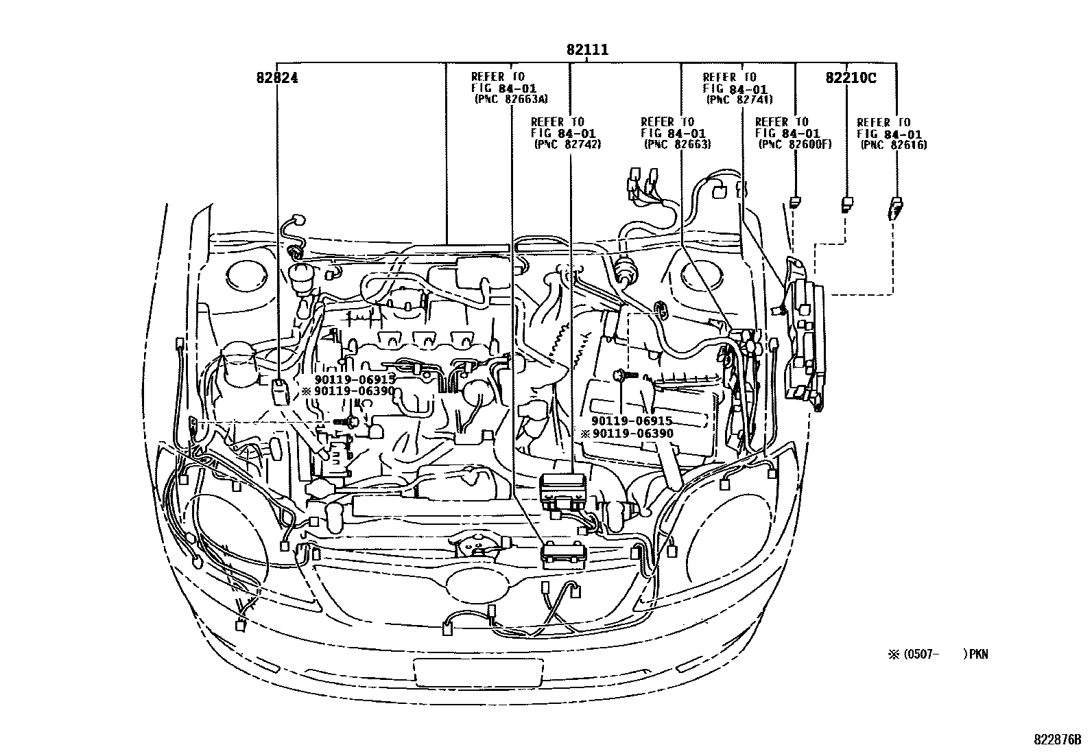 Toyota COROLLA 线束和卡夹 EPC diagram — 822876B