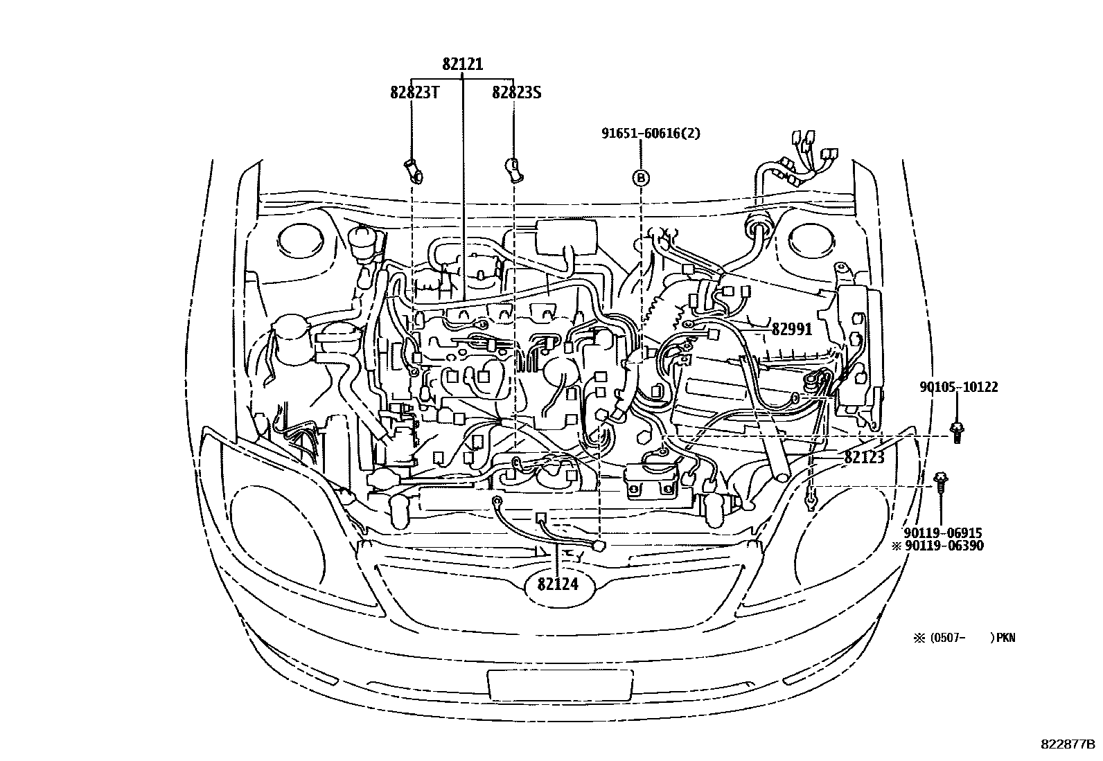 Toyota COROLLA 线束和卡夹 EPC diagram — 822877C