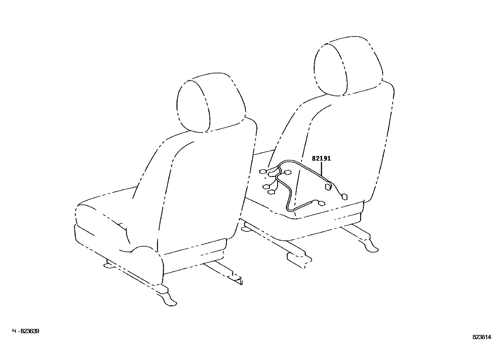 Toyota COROLLA 线束和卡夹 EPC diagram — 823814A