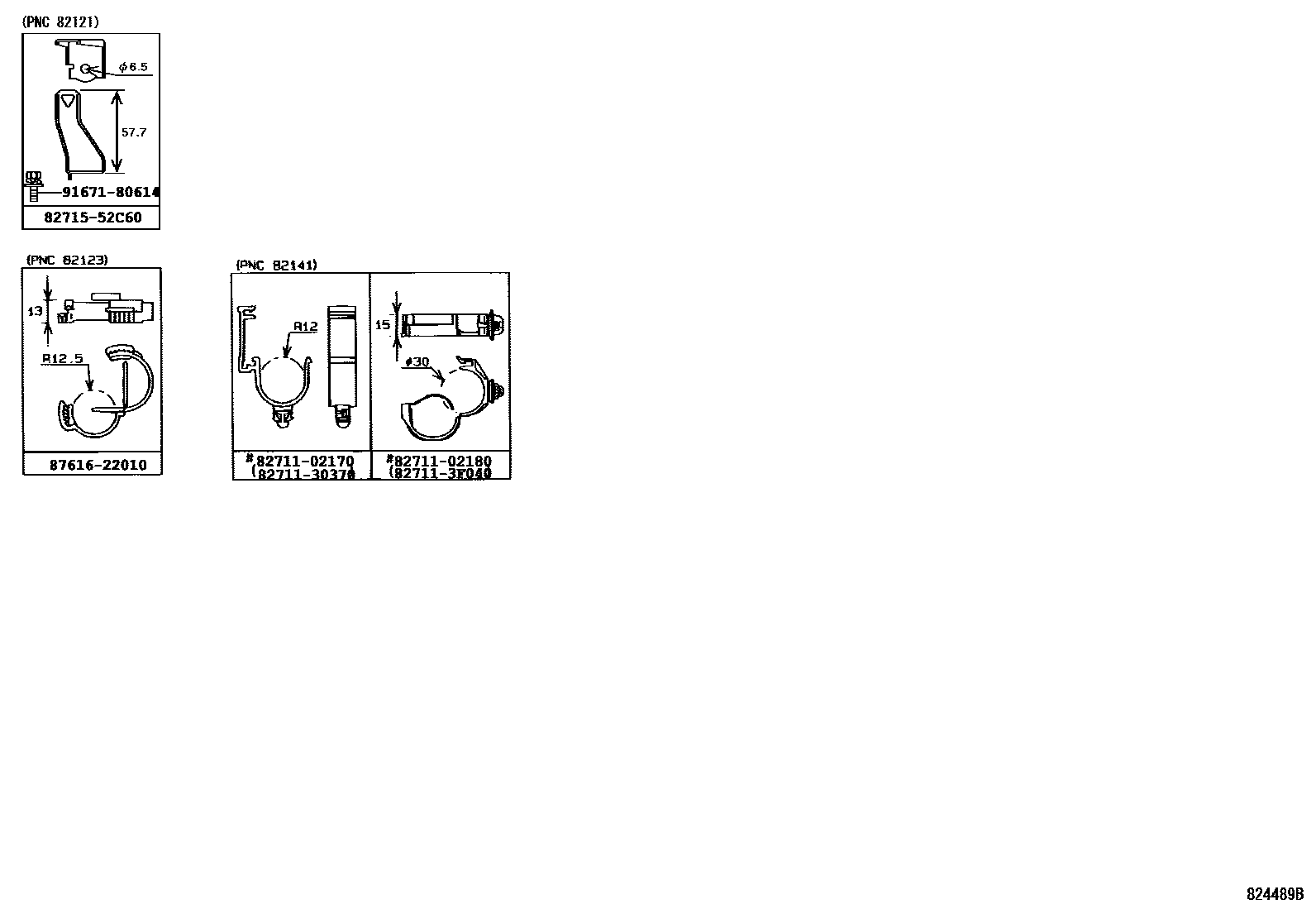 Toyota COROLLA 线束和卡夹 EPC diagram — 824489B