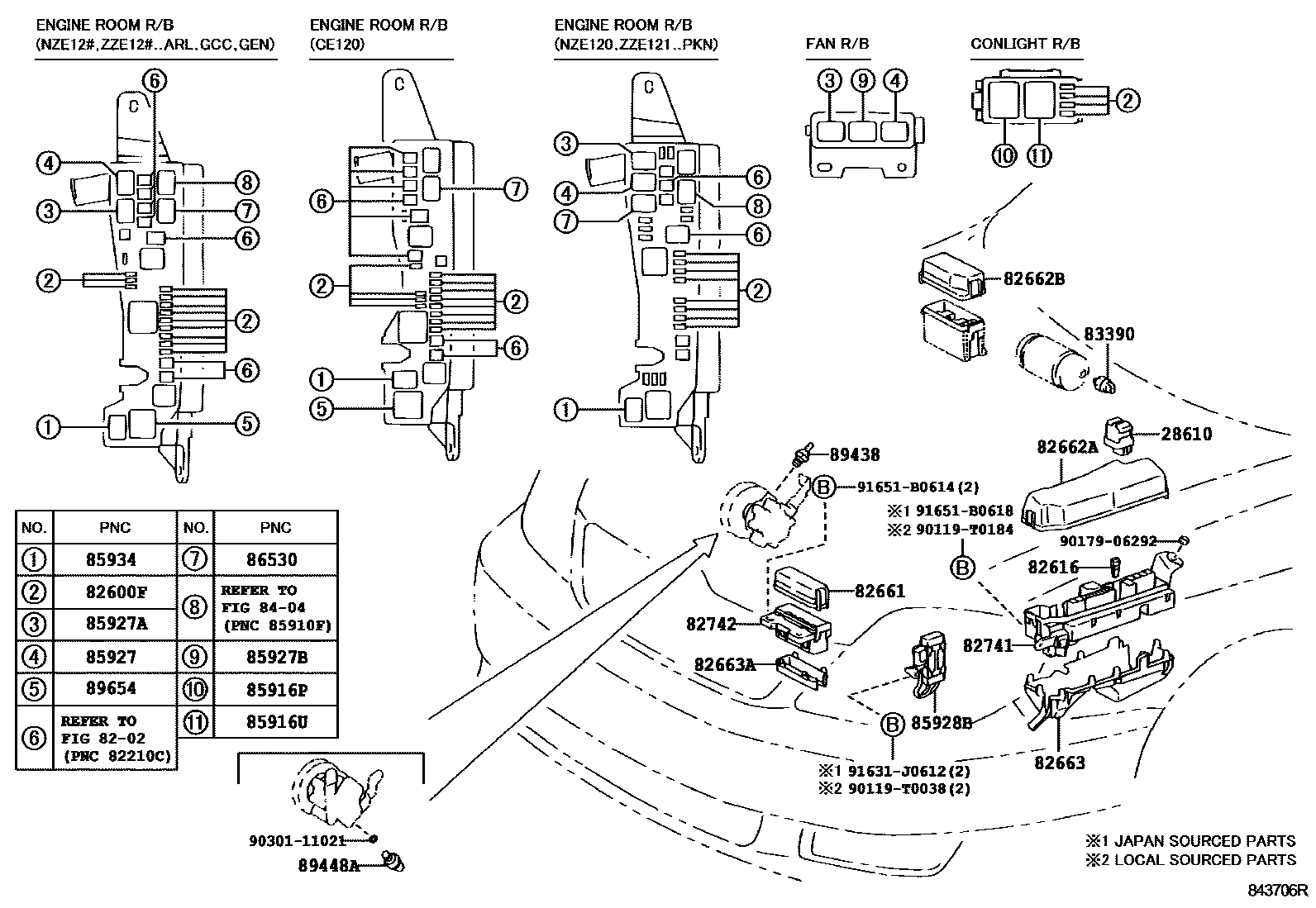 Toyota COROLLA 开关和继电器和ECU EPC diagram — 843706R