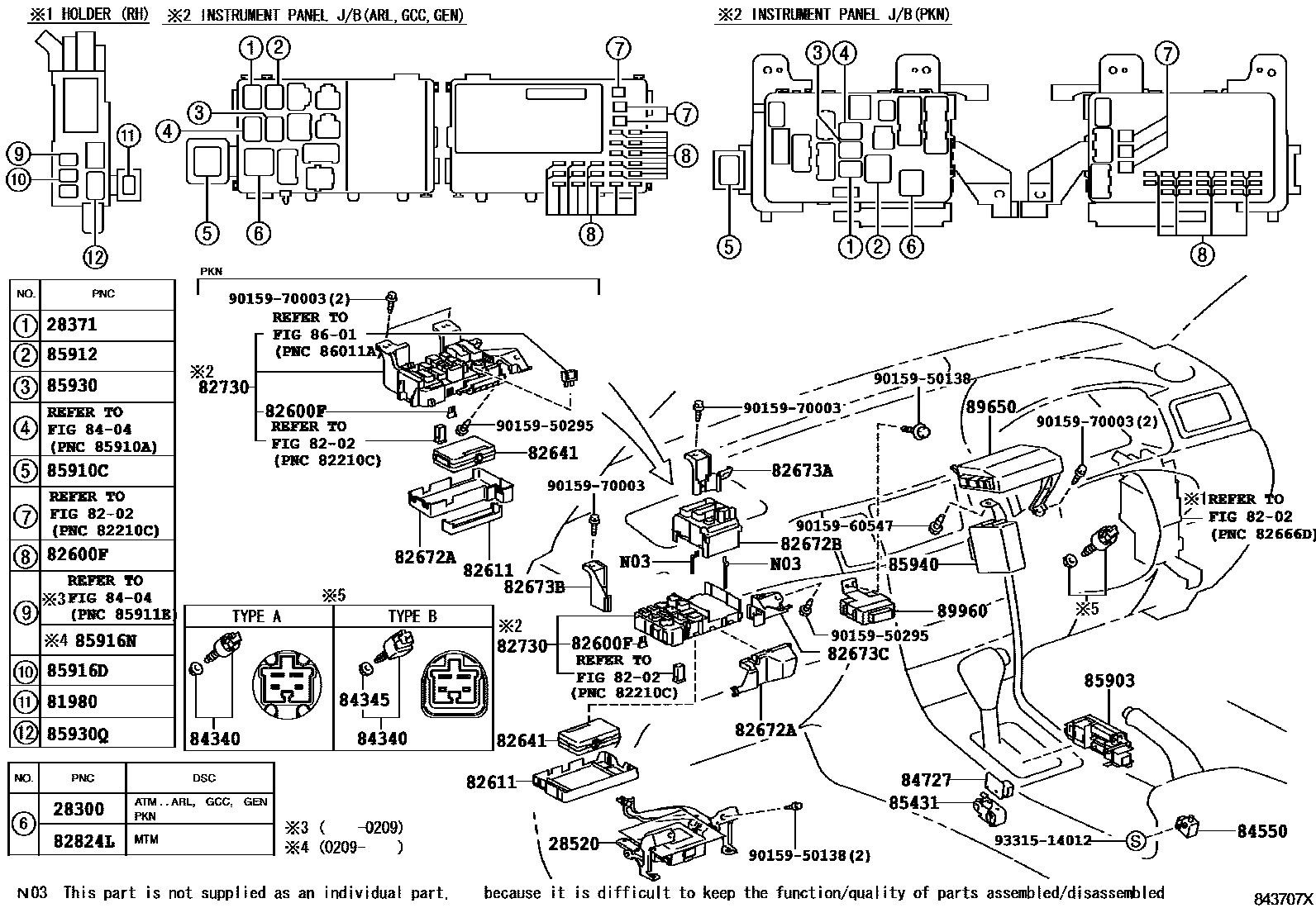 Toyota COROLLA 开关和继电器和ECU EPC diagram — 843707X