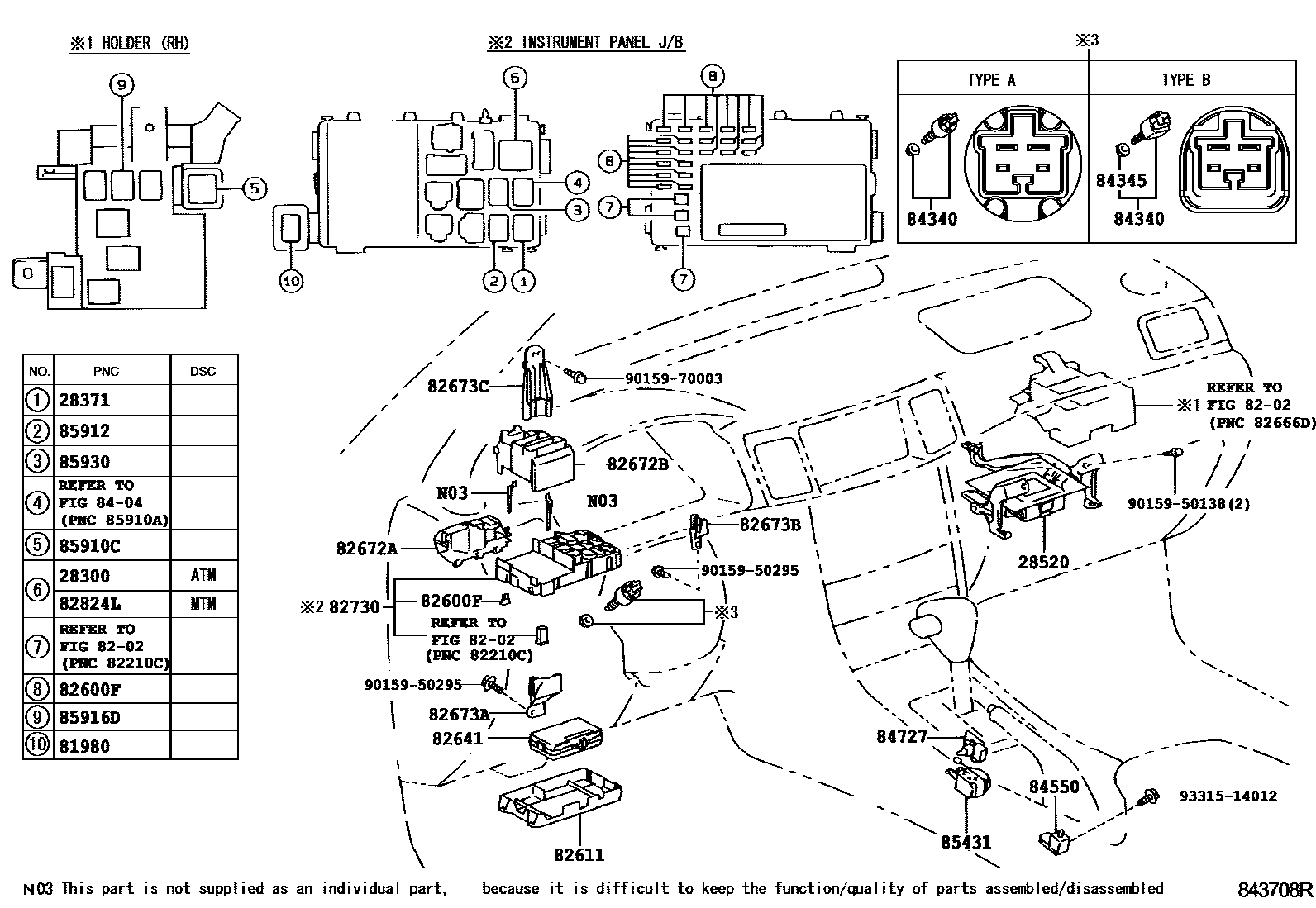 Toyota COROLLA 开关和继电器和ECU EPC diagram — 843708R