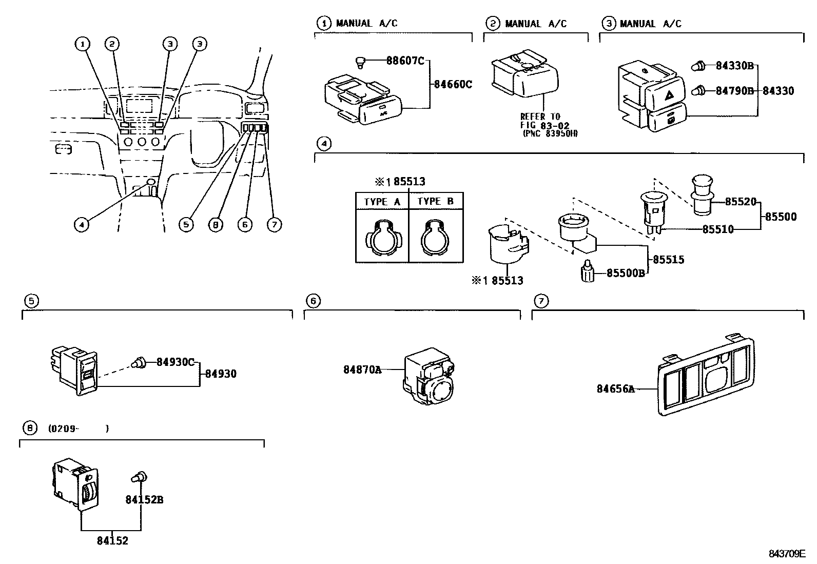 Toyota COROLLA 开关和继电器和ECU EPC diagram — 843709E