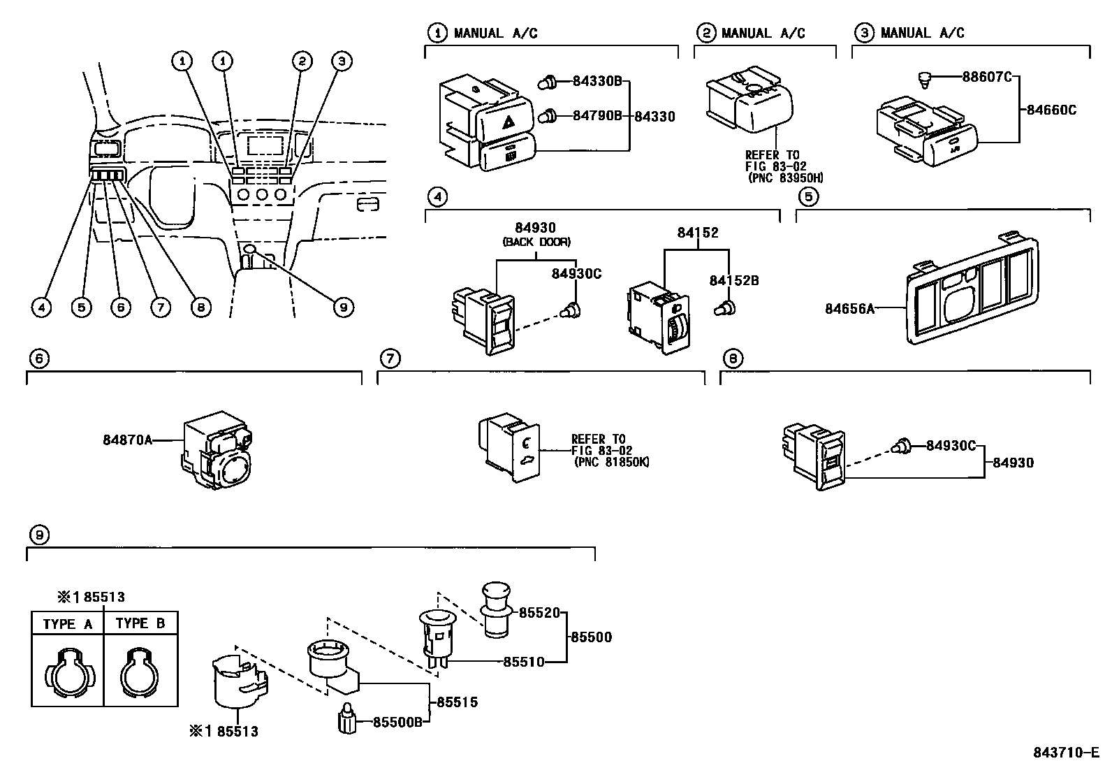 Toyota COROLLA 开关和继电器和ECU EPC diagram — 843710E