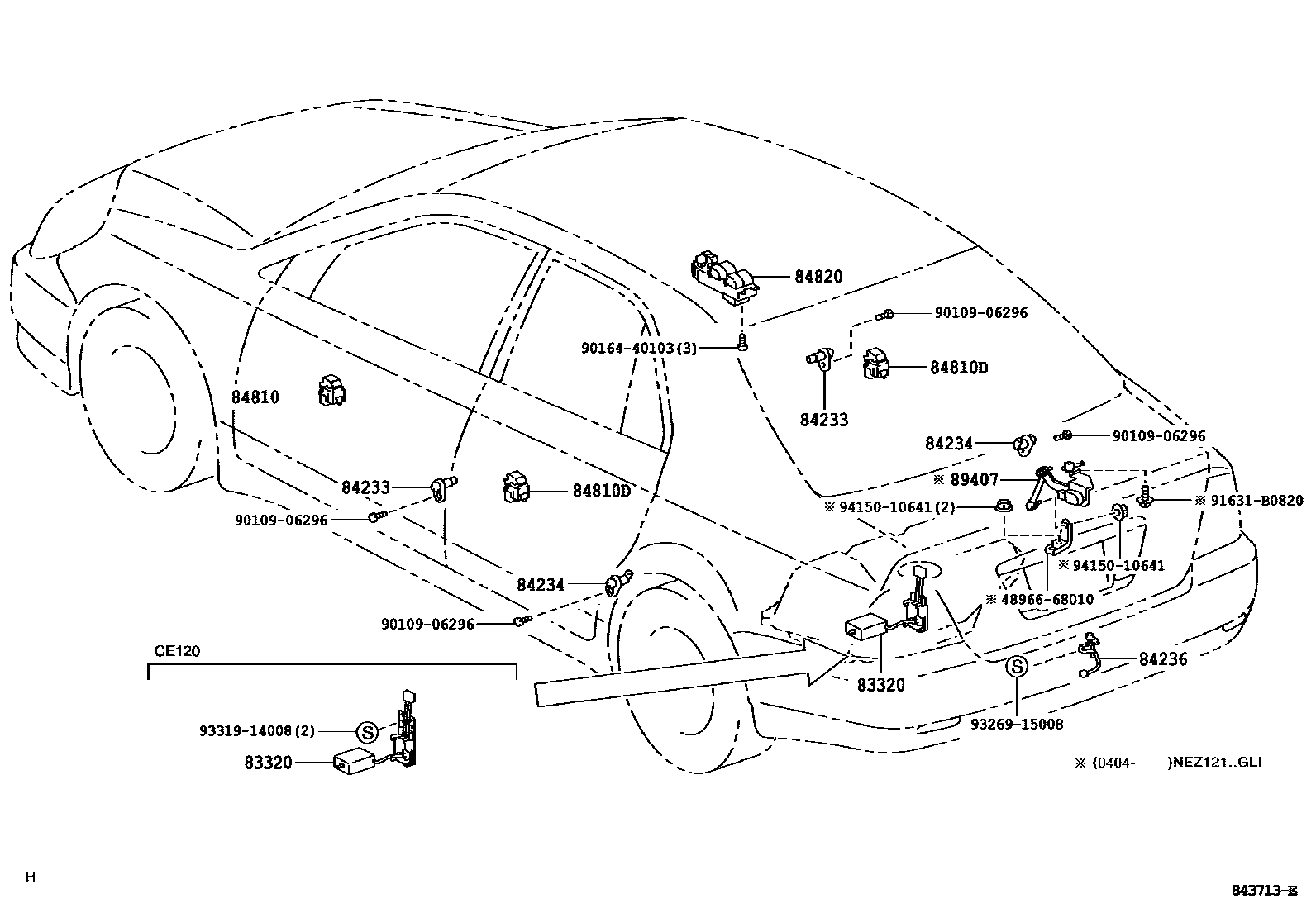 Toyota COROLLA 开关和继电器和ECU EPC diagram — 843713E