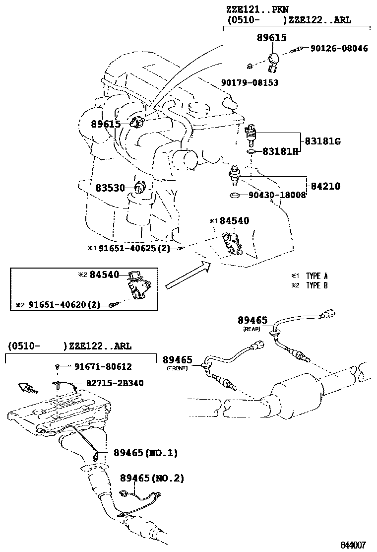 Toyota COROLLA 开关和继电器和ECU EPC diagram — 844007F