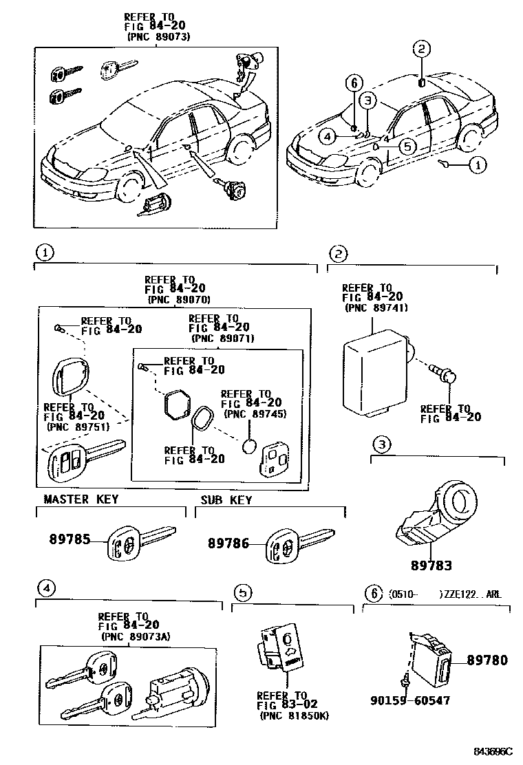 Toyota COROLLA 防盗装置 EPC diagram — 843696C