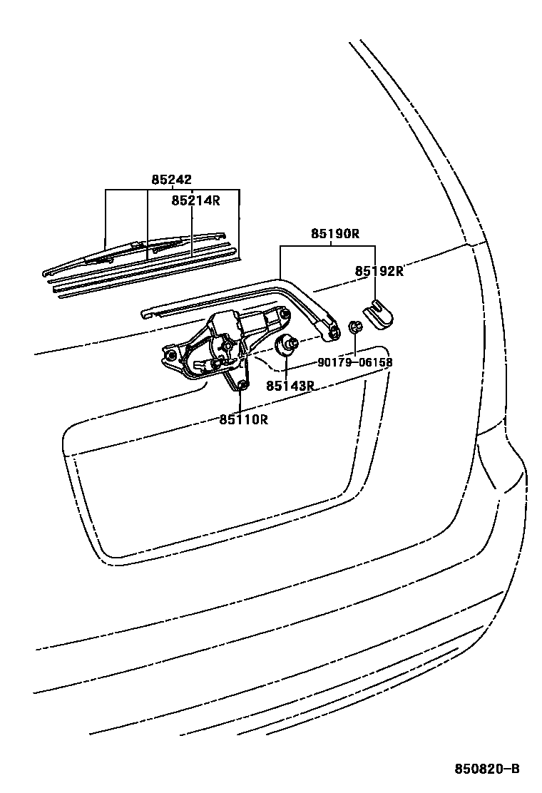 Toyota COROLLA 后刮水器 EPC diagram — 850820B