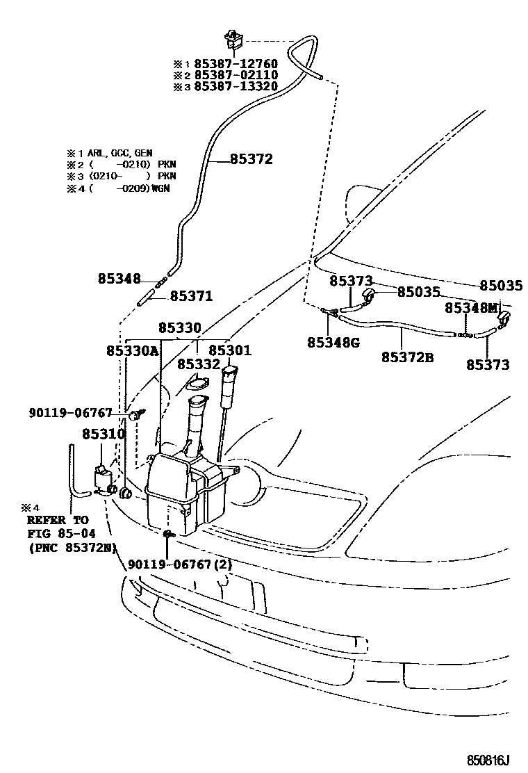 Toyota COROLLA 挡风玻璃清洗器 EPC diagram — 850816J