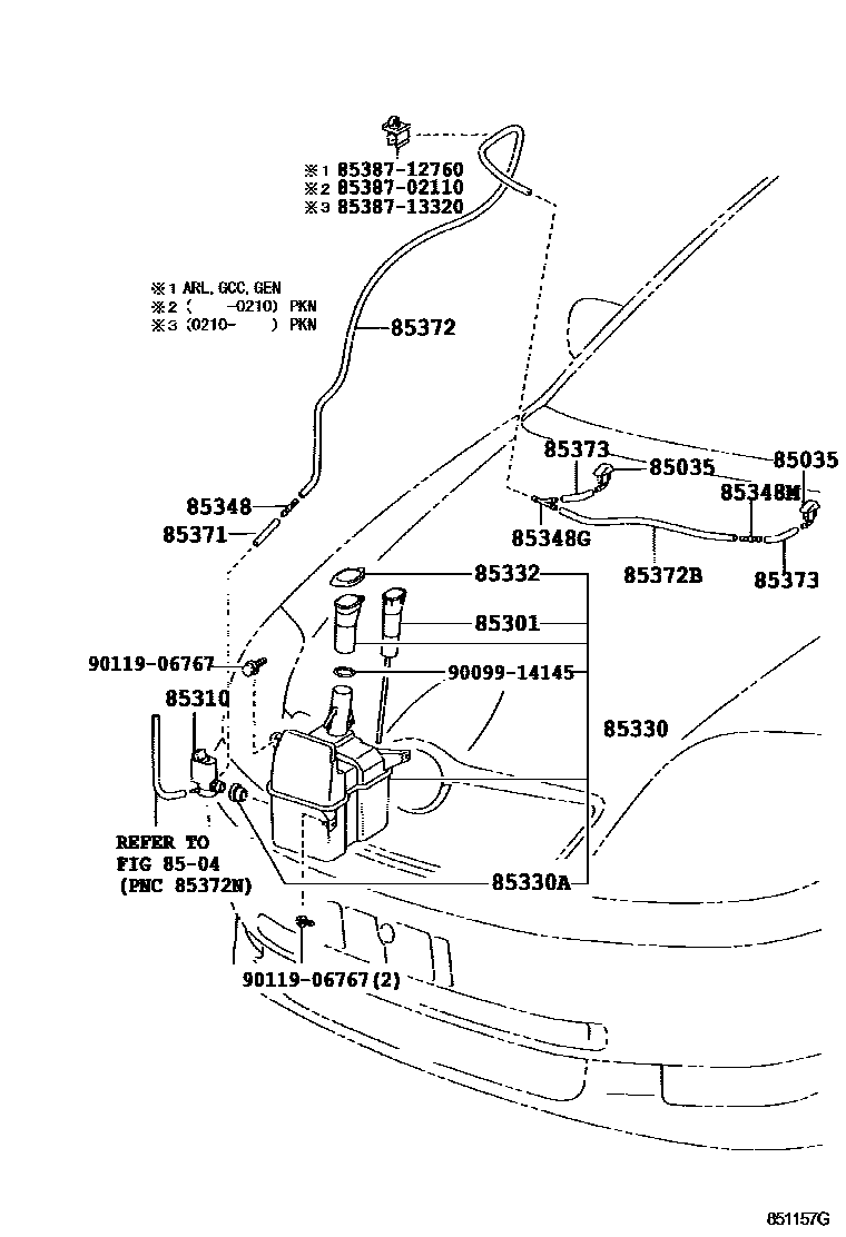 Toyota COROLLA 挡风玻璃清洗器 EPC diagram — 851157G