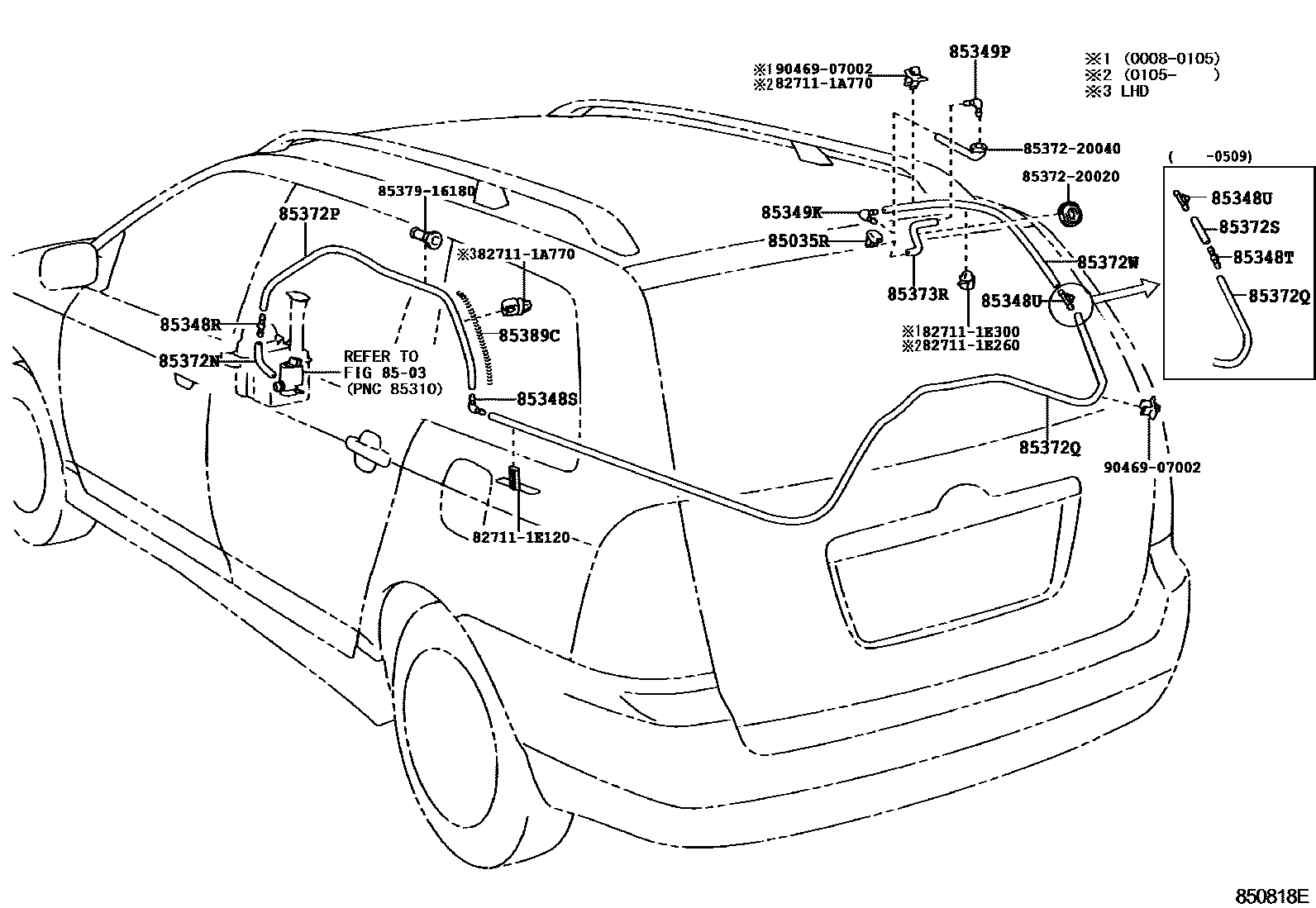 Toyota COROLLA 后清洗器 EPC diagram — 850818E