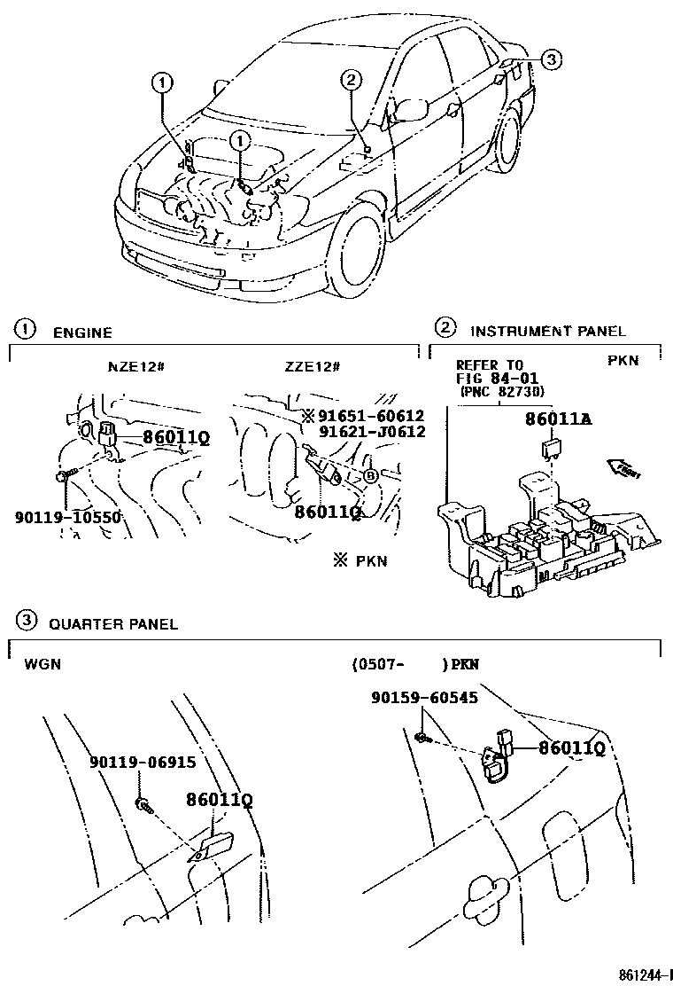 Toyota COROLLA 收音机、放大器和冷凝器 EPC diagram — 861244I