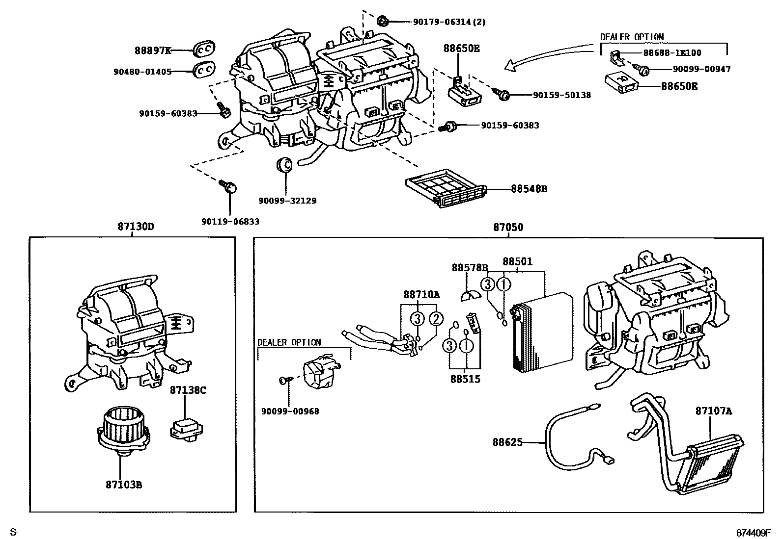 Toyota COROLLA 暖风和空调系统 - 冷却器组件 EPC diagram — 874409F
