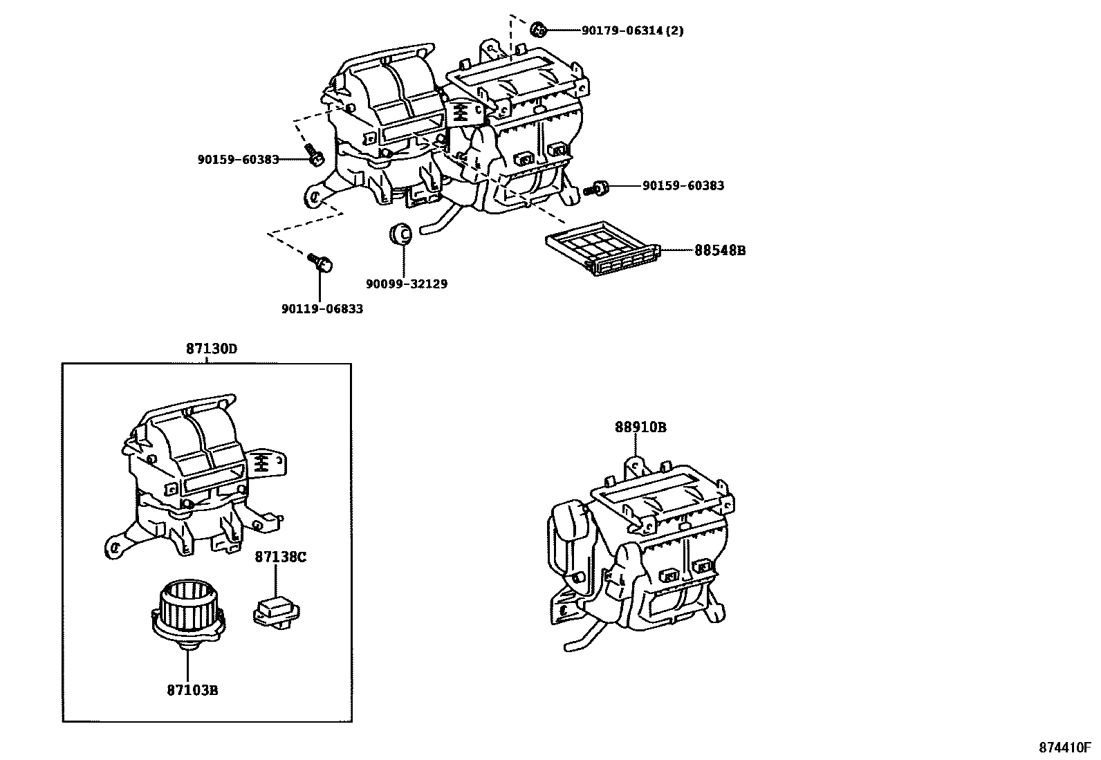 Toyota COROLLA 暖风和空调系统 - 冷却器组件 EPC diagram — 874410F