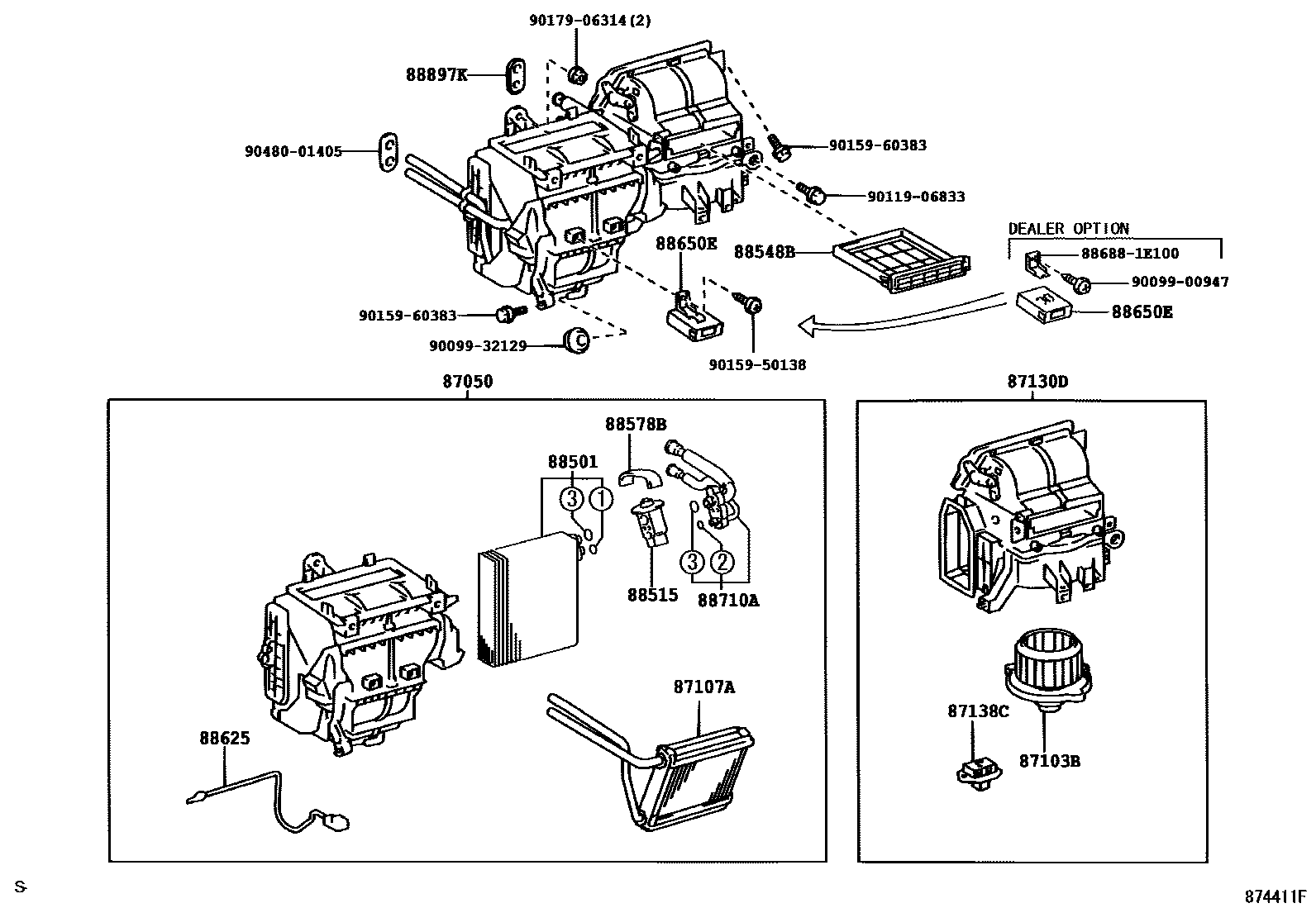 Toyota COROLLA 暖风和空调系统 - 冷却器组件 EPC diagram — 874411F