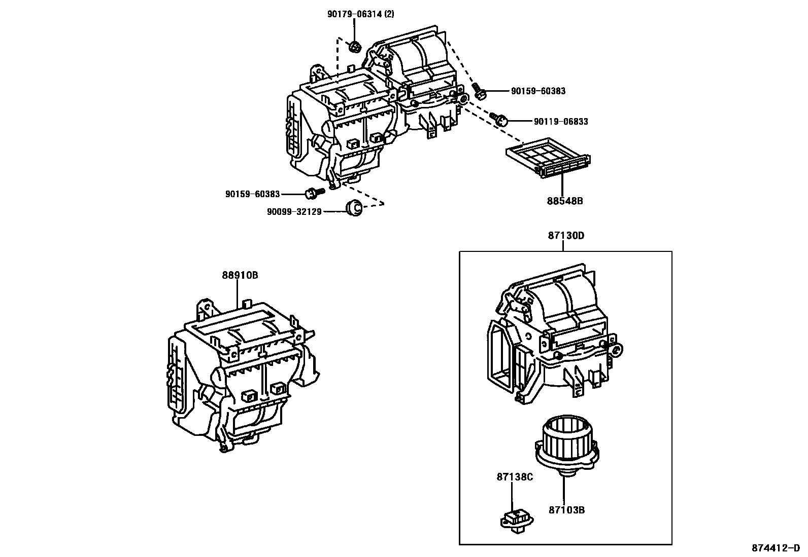 Toyota COROLLA 暖风和空调系统 - 冷却器组件 EPC diagram — 874412D