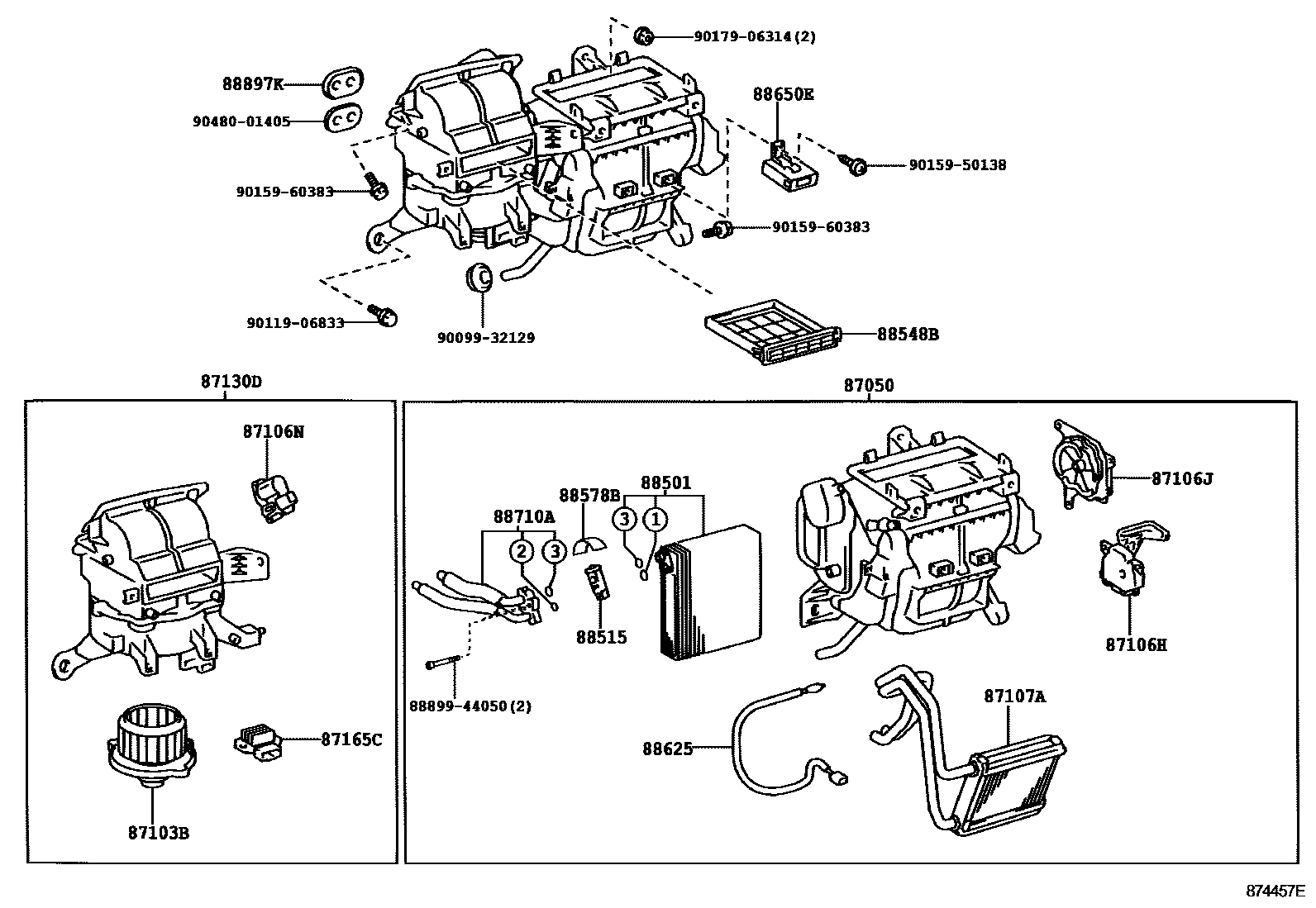 Toyota COROLLA 暖风和空调系统 - 冷却器组件 EPC diagram — 874457E