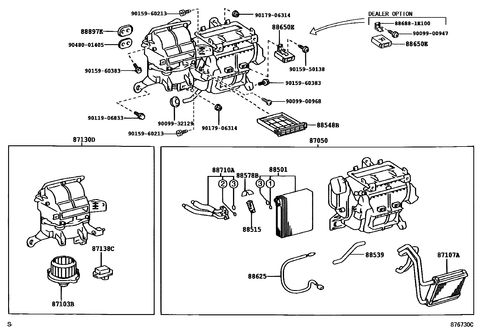 Toyota COROLLA 暖风和空调系统 - 冷却器组件 EPC diagram — 876730C