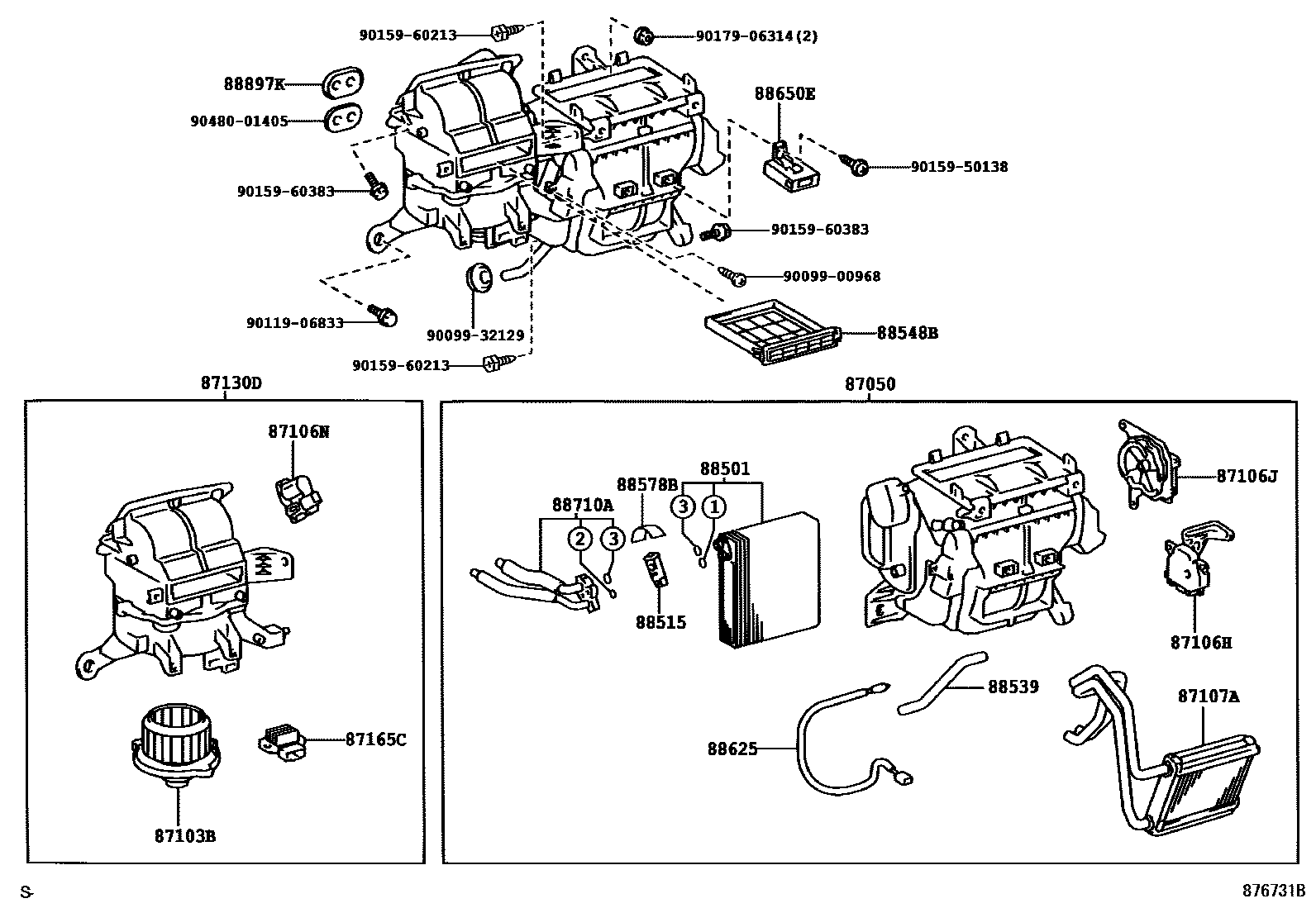 Toyota COROLLA 暖风和空调系统 - 冷却器组件 EPC diagram — 876731B