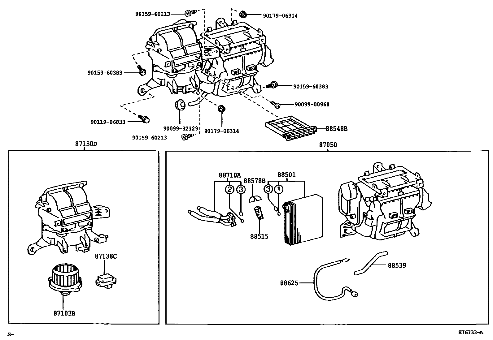 Toyota COROLLA 暖风和空调系统 - 冷却器组件 EPC diagram — 876733A