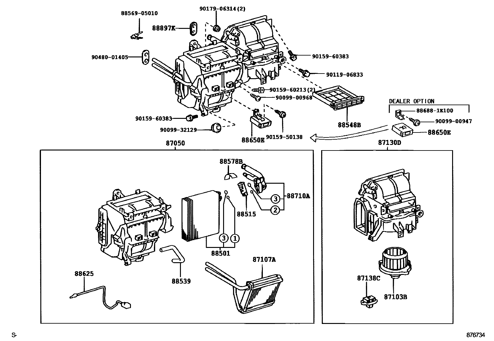 Toyota COROLLA 暖风和空调系统 - 冷却器组件 EPC diagram — 876734A