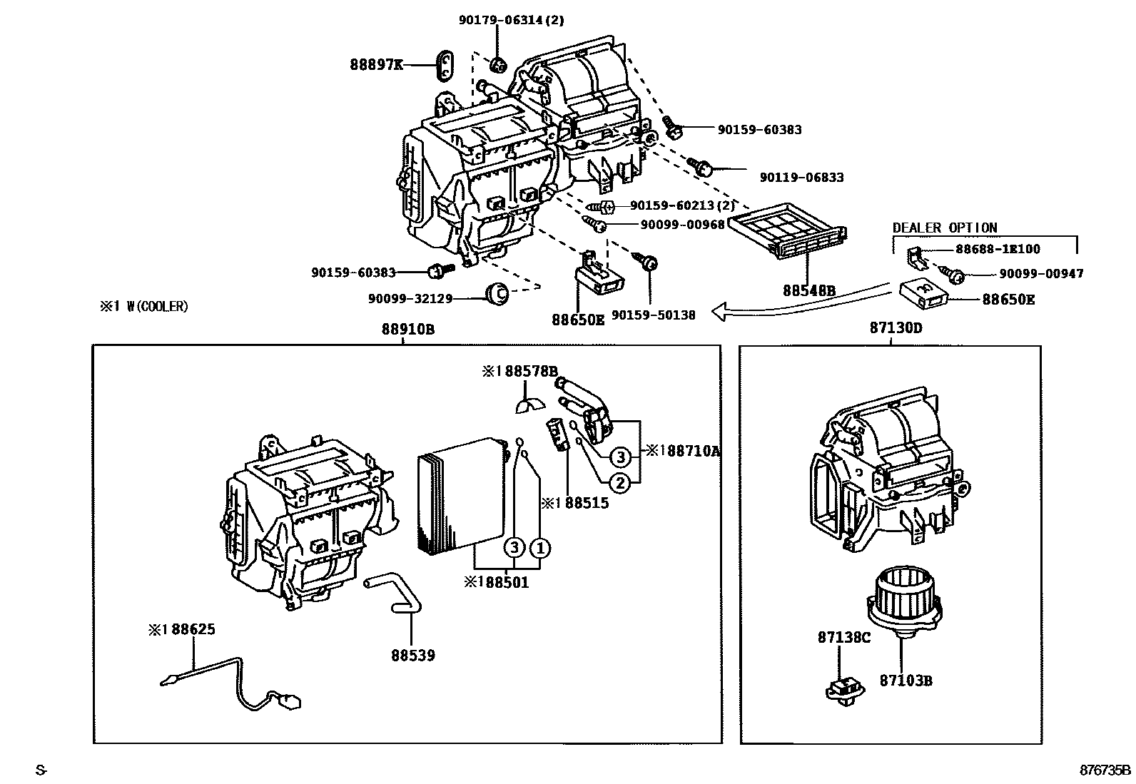 Toyota COROLLA 暖风和空调系统 - 冷却器组件 EPC diagram — 876735B
