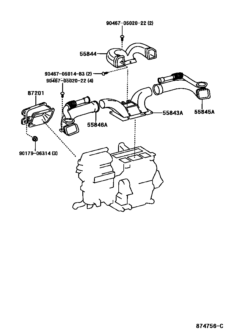 Toyota COROLLA 暖风和空调系统 - 控制器和风管 EPC diagram — 874756C