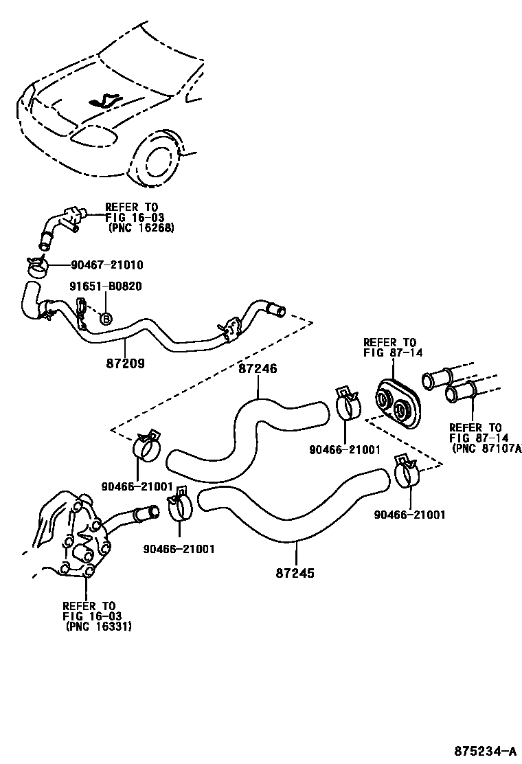 Toyota COROLLA 暖风和空调系统 - 水管 EPC diagram — 875234A