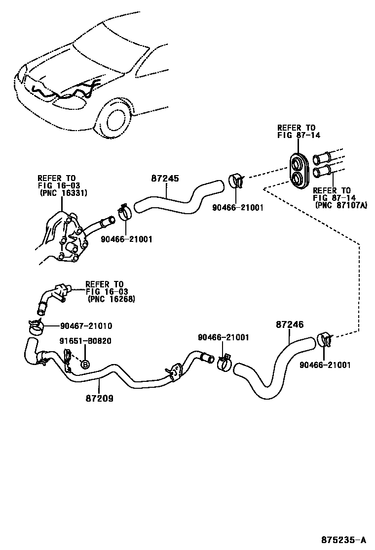 Toyota COROLLA 暖风和空调系统 - 水管 EPC diagram — 875235A