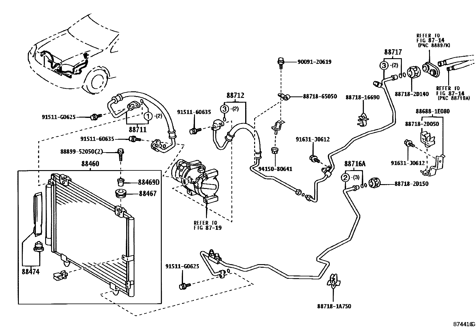 Toyota COROLLA Heating & Air Conditioning - Cooler Piping EPC diagram — 874416G
