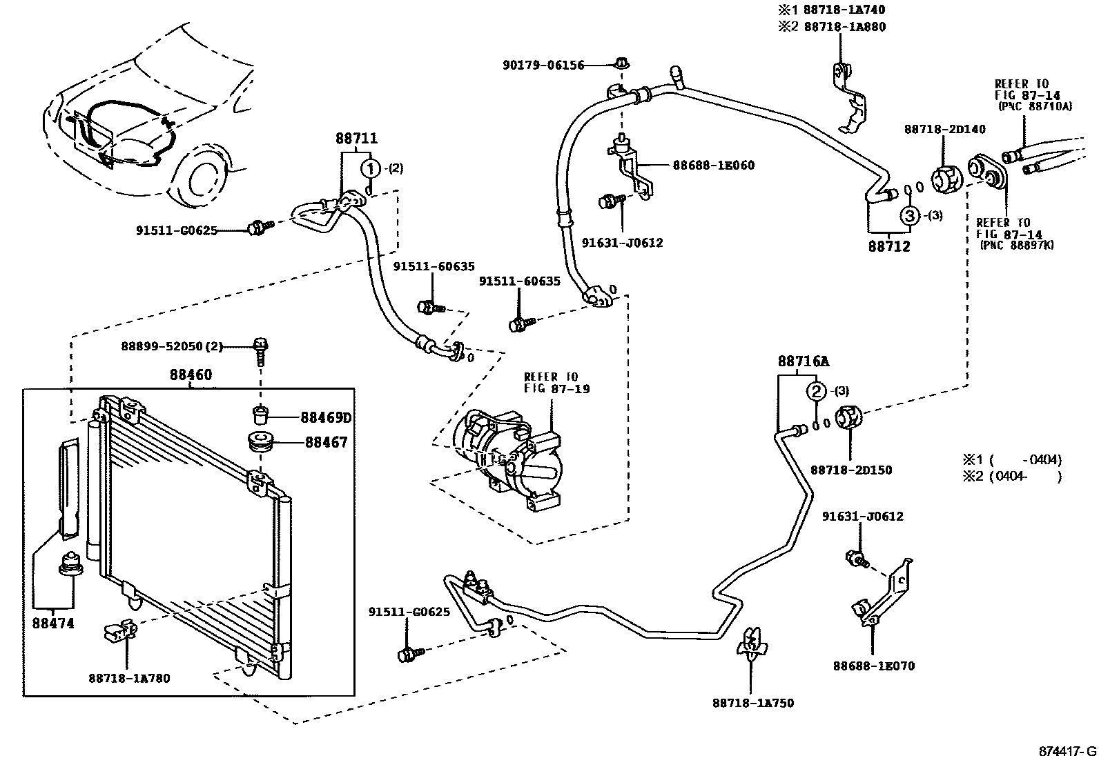 Toyota COROLLA Heating & Air Conditioning - Cooler Piping EPC diagram — 874417G
