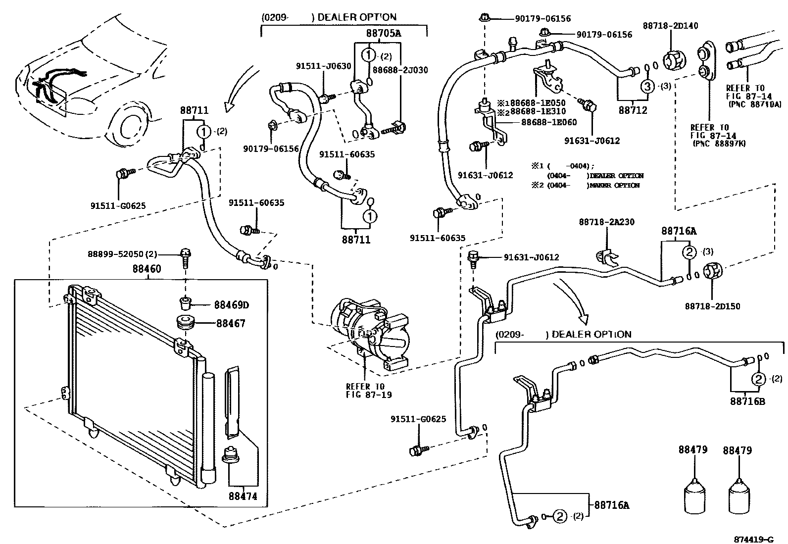 Toyota COROLLA Heating & Air Conditioning - Cooler Piping EPC diagram — 874419G
