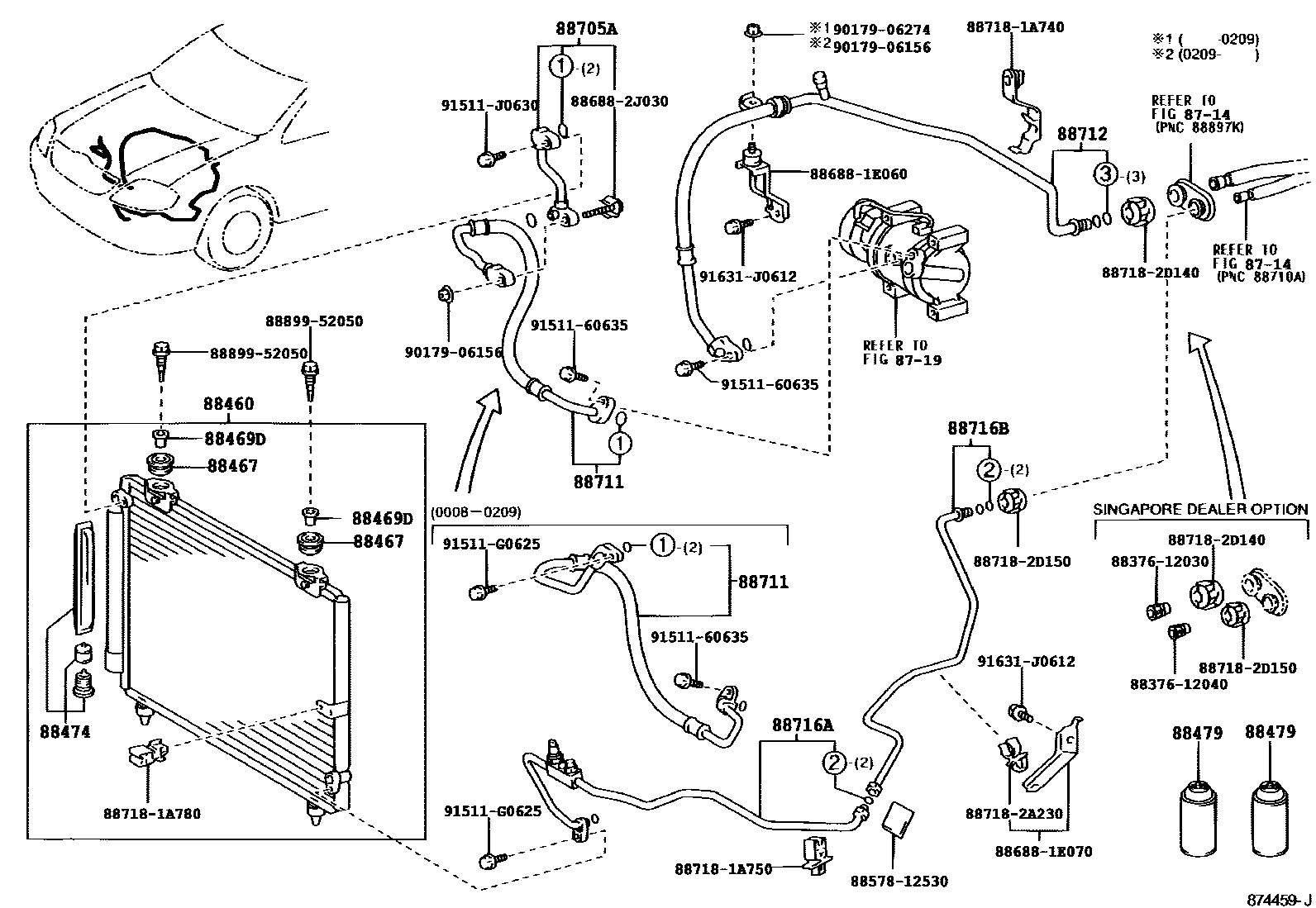 Toyota COROLLA Heating & Air Conditioning - Cooler Piping EPC diagram — 874459J