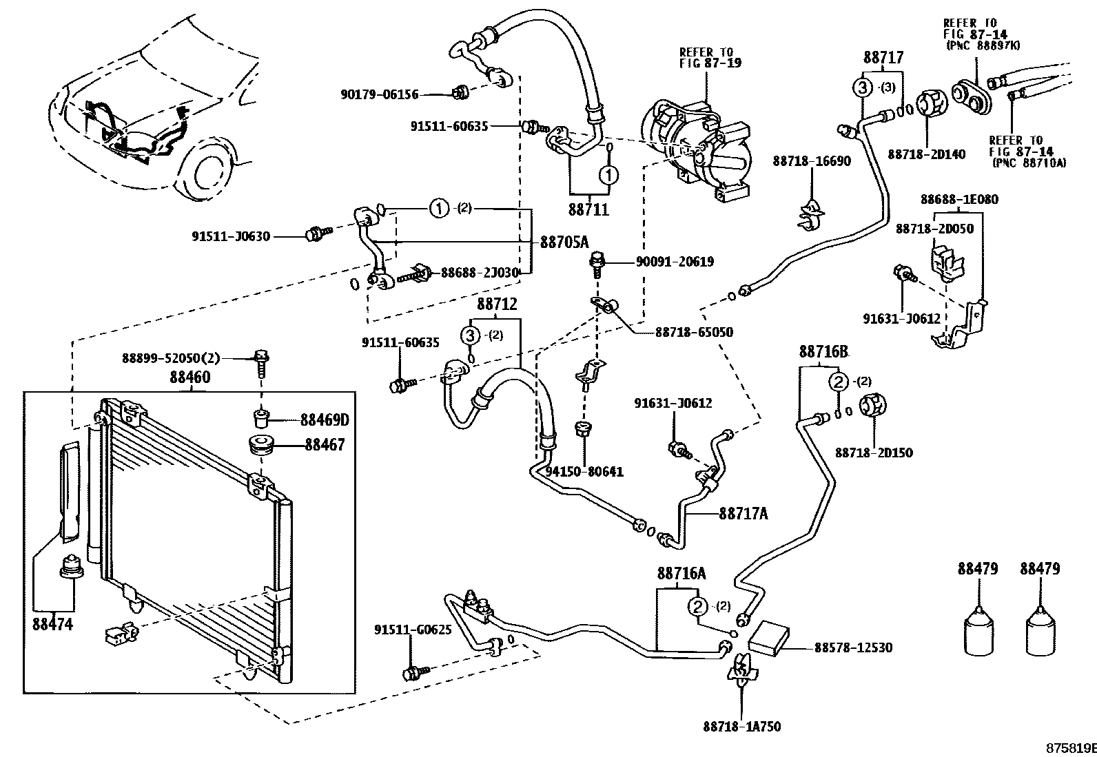 Toyota COROLLA Heating & Air Conditioning - Cooler Piping EPC diagram — 875819E