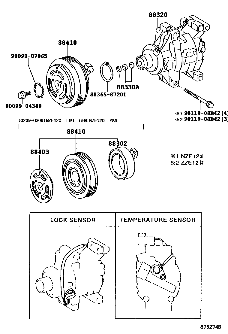 Toyota COROLLA Heating & Air Conditioning - Compressor EPC diagram — 875274B