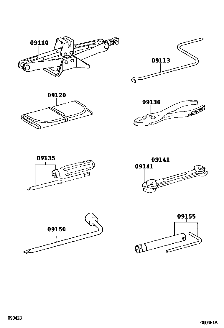 Toyota COROLLA Standard Tools EPC diagram — 090451A
