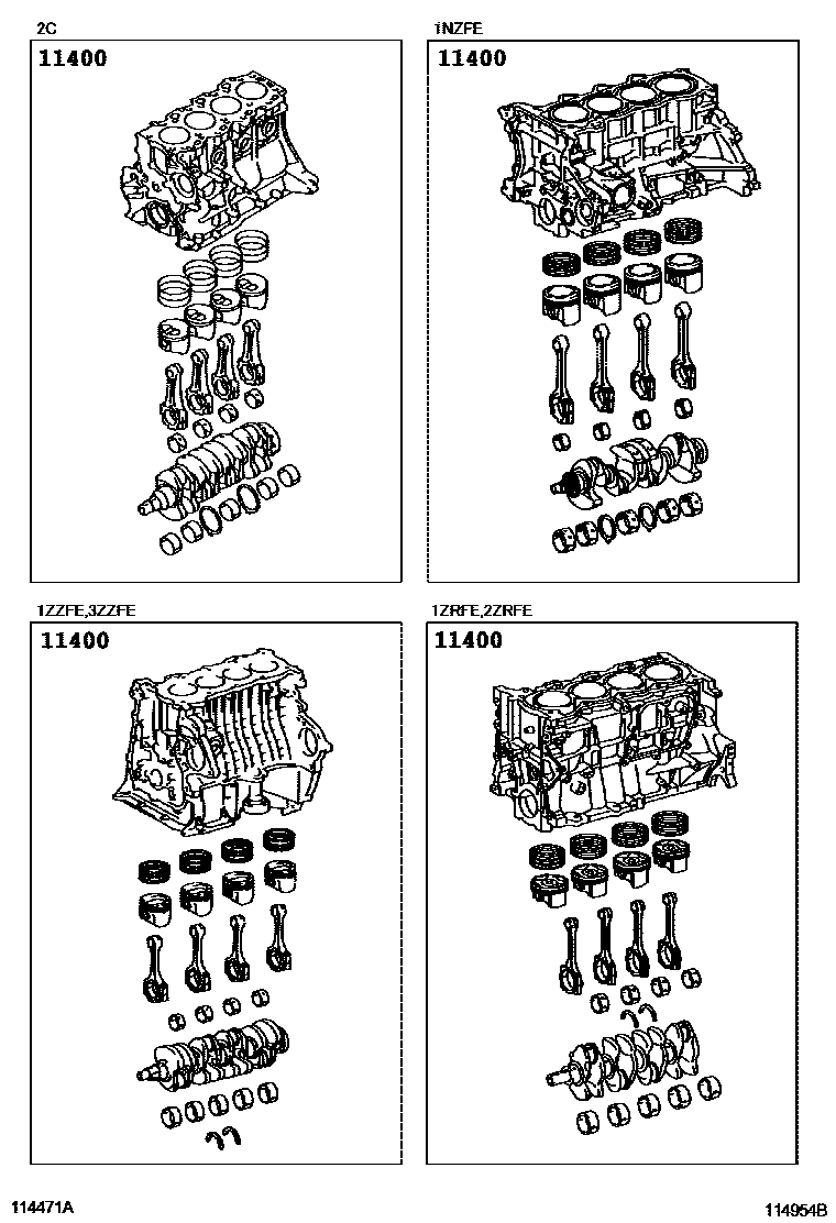 Toyota COROLLA Short Block Assembly EPC diagram — 114954B