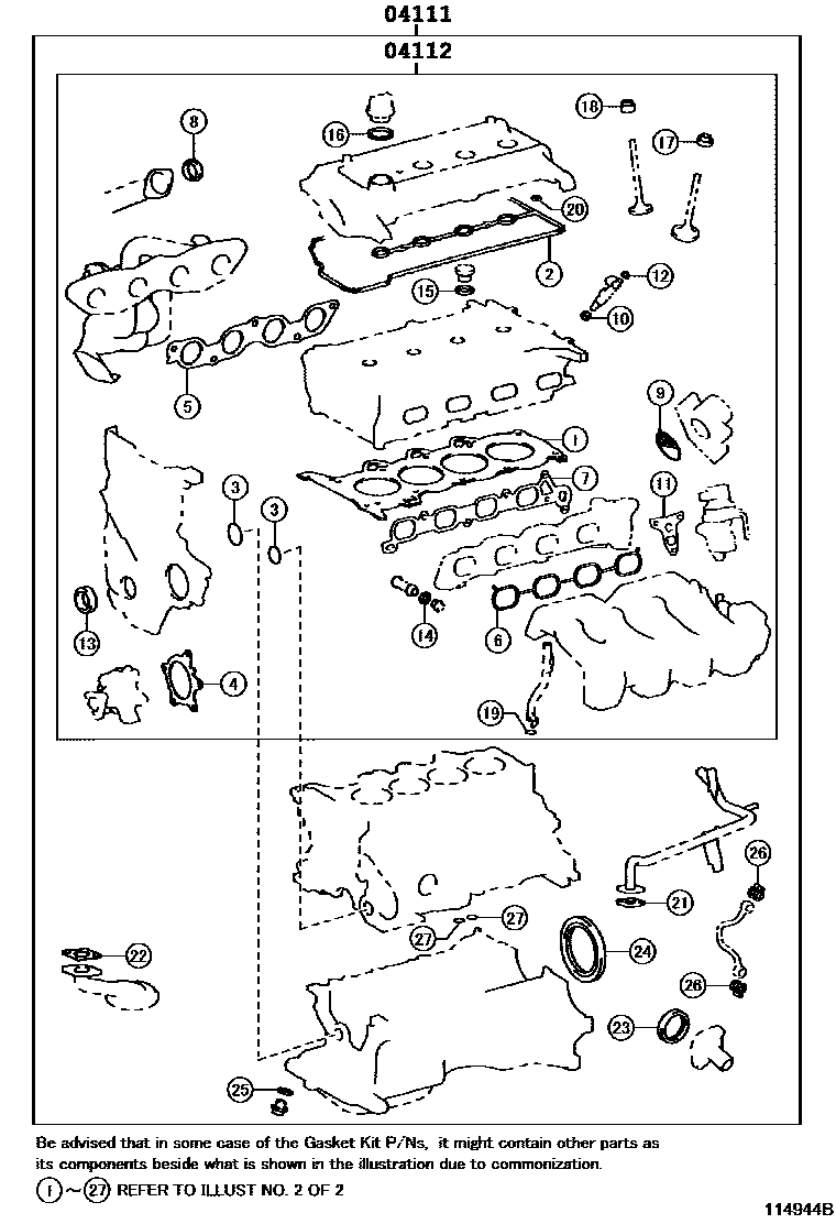 Toyota COROLLA Engine Overhaul Gasket Kit EPC diagram — 114944B