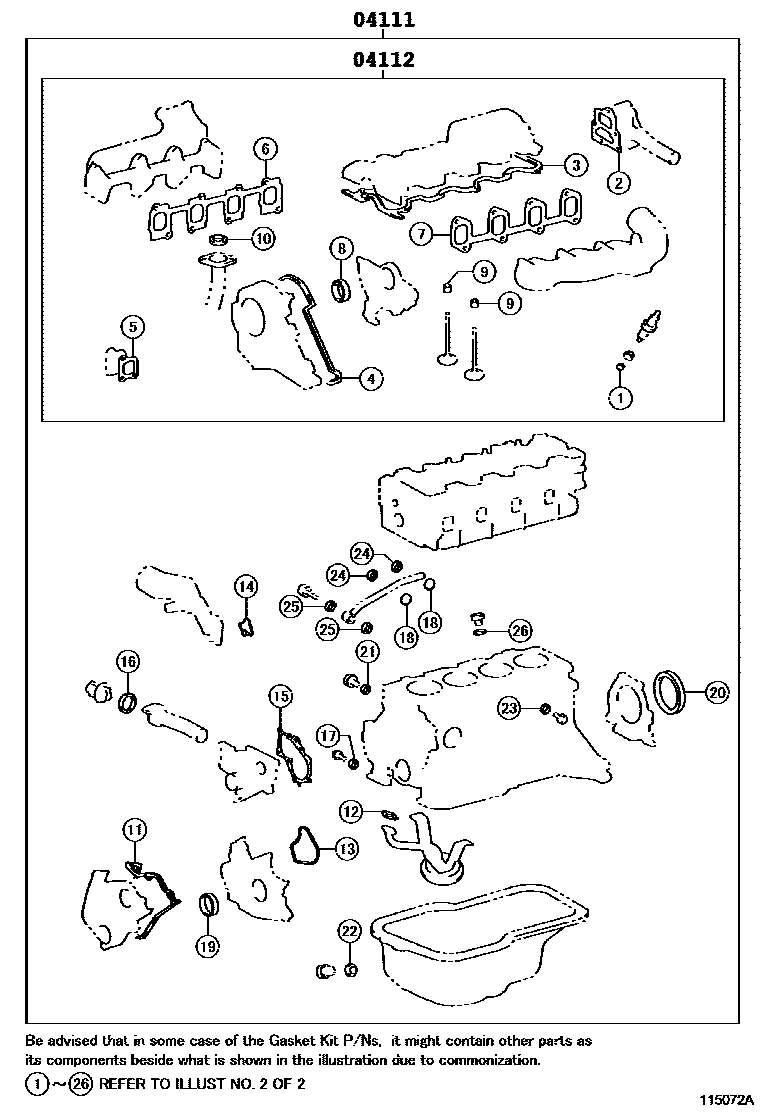 Toyota COROLLA Engine Overhaul Gasket Kit EPC diagram — 115072A